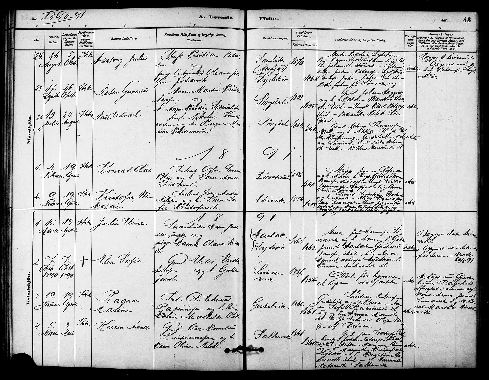 Ministerialprotokoller, klokkerbøker og fødselsregistre - Sør-Trøndelag, SAT/A-1456/656/L0692: Parish register (official) no. 656A01, 1879-1893, p. 43