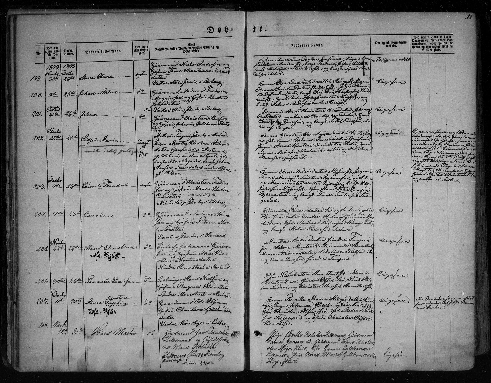 Eidsberg prestekontor Kirkebøker, SAO/A-10905/F/Fa/L0009: Parish register (official) no. I 9, 1849-1856, p. 22