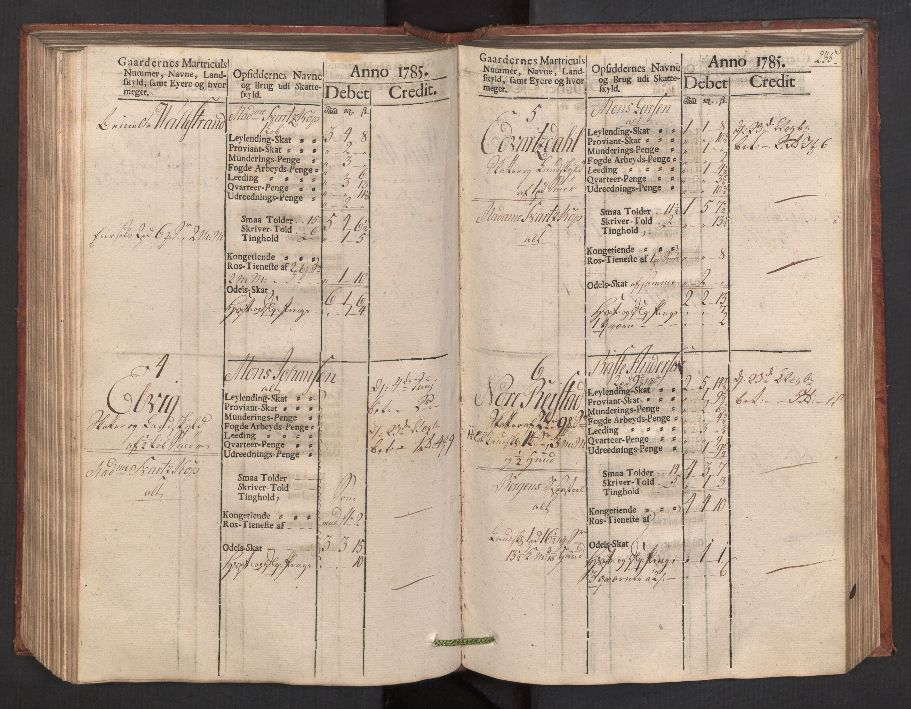 Rentekammeret, Fogdenes kassabøker, AV/RA-EA-5947/R/L0067: Kassabok for Lindås, Herdla, Mjedla, og Arna skipreider i Nordhordland, 1785, p. 235
