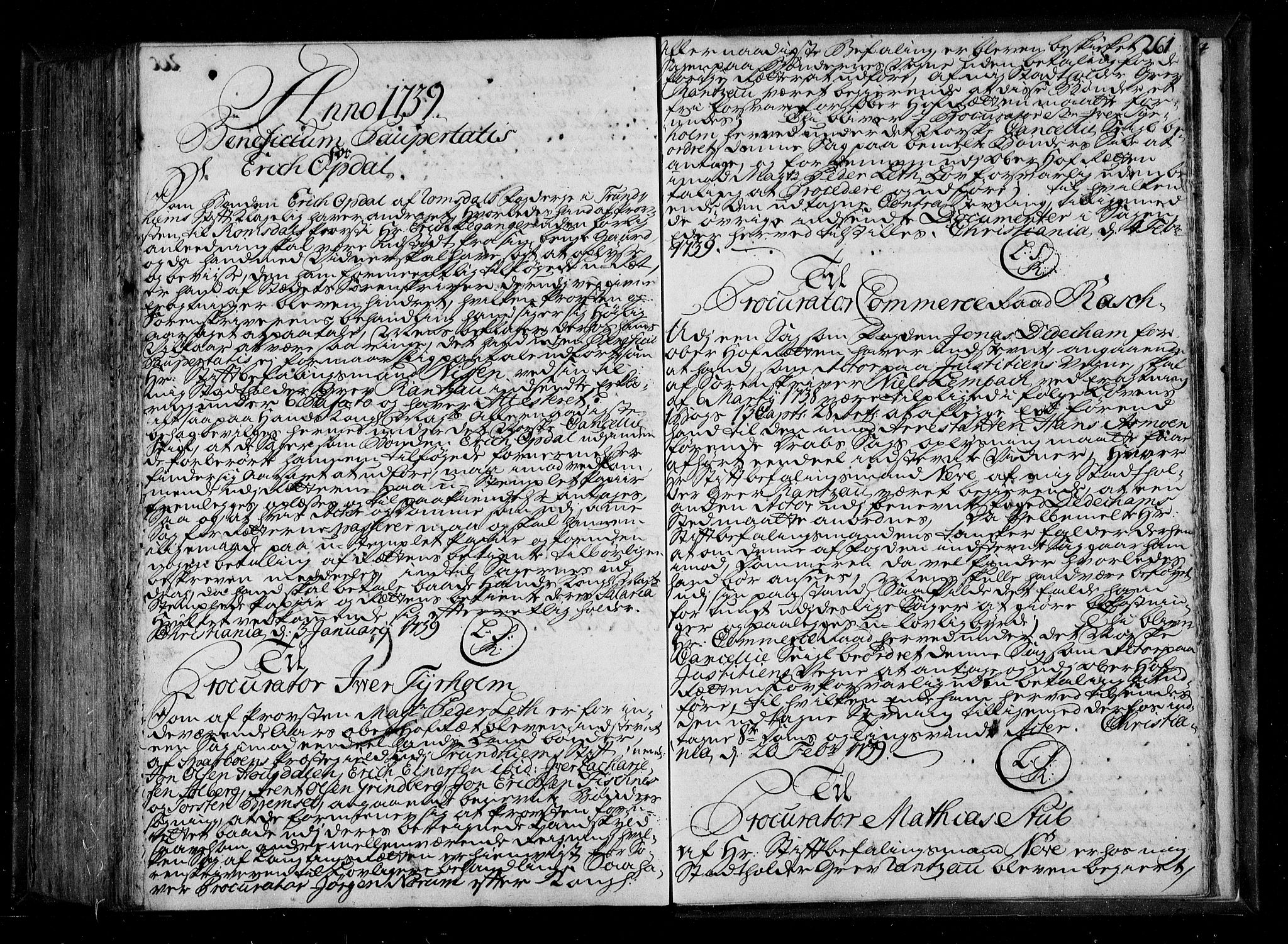 Stattholderembetet 1572-1771, AV/RA-EA-2870/Be/L0011: Kopibok for beneficia paupertatis, 1726-1739, p. 260b-261a