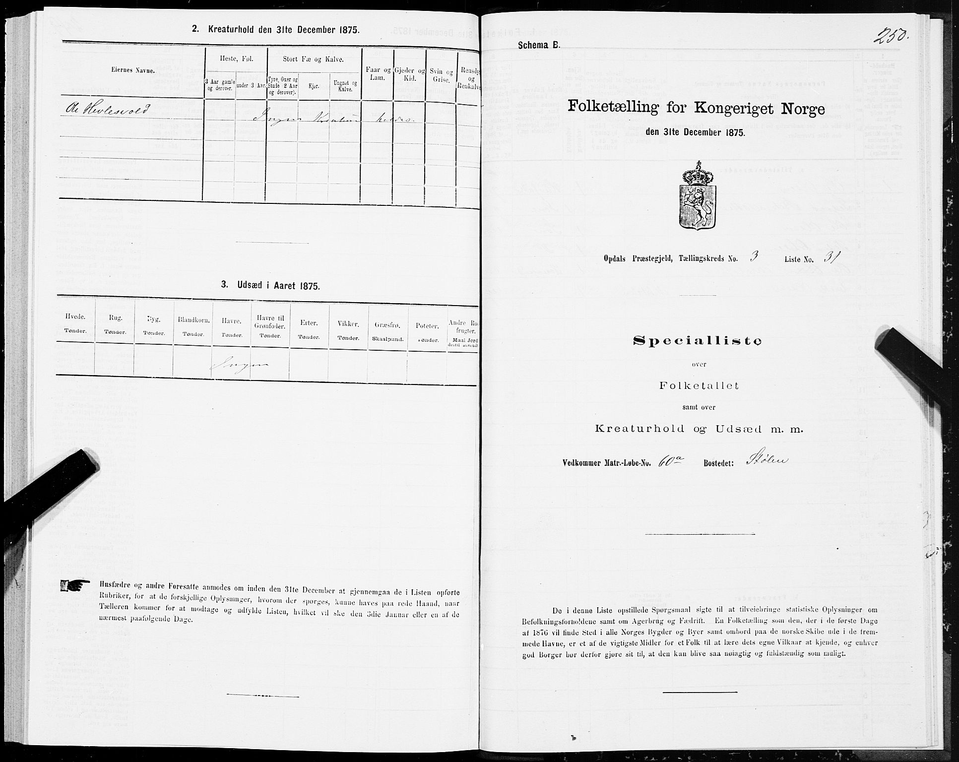 SAT, 1875 census for 1634P Oppdal, 1875, p. 2250