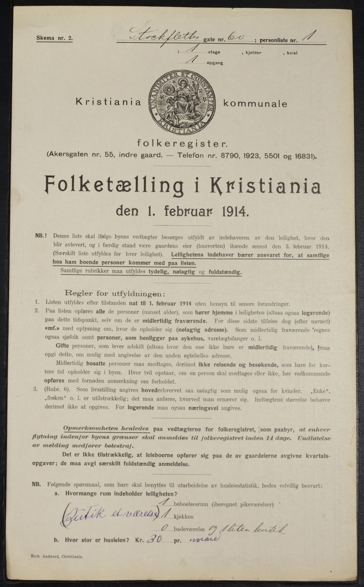 OBA, Municipal Census 1914 for Kristiania, 1914, p. 103020