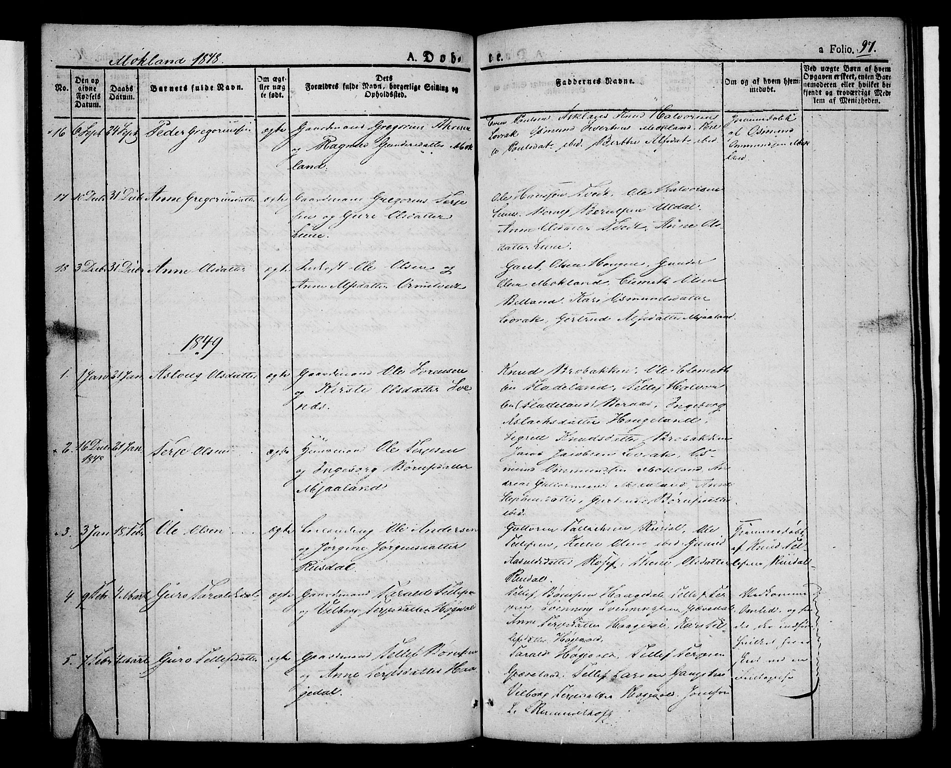 Åmli sokneprestkontor, AV/SAK-1111-0050/F/Fa/Fac/L0007: Parish register (official) no. A 7 /2, 1829-1851, p. 97