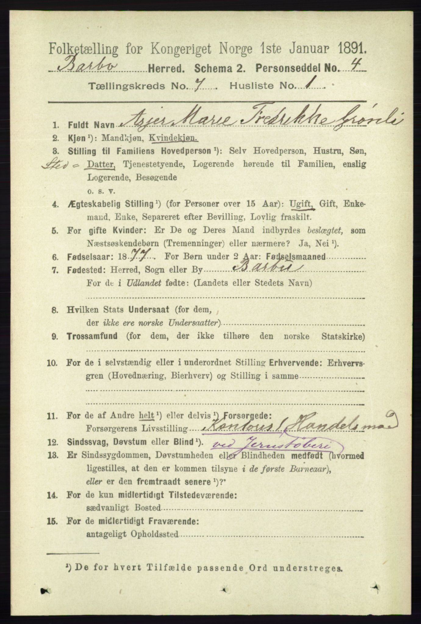 RA, 1891 census for 0990 Barbu, 1891, p. 5052