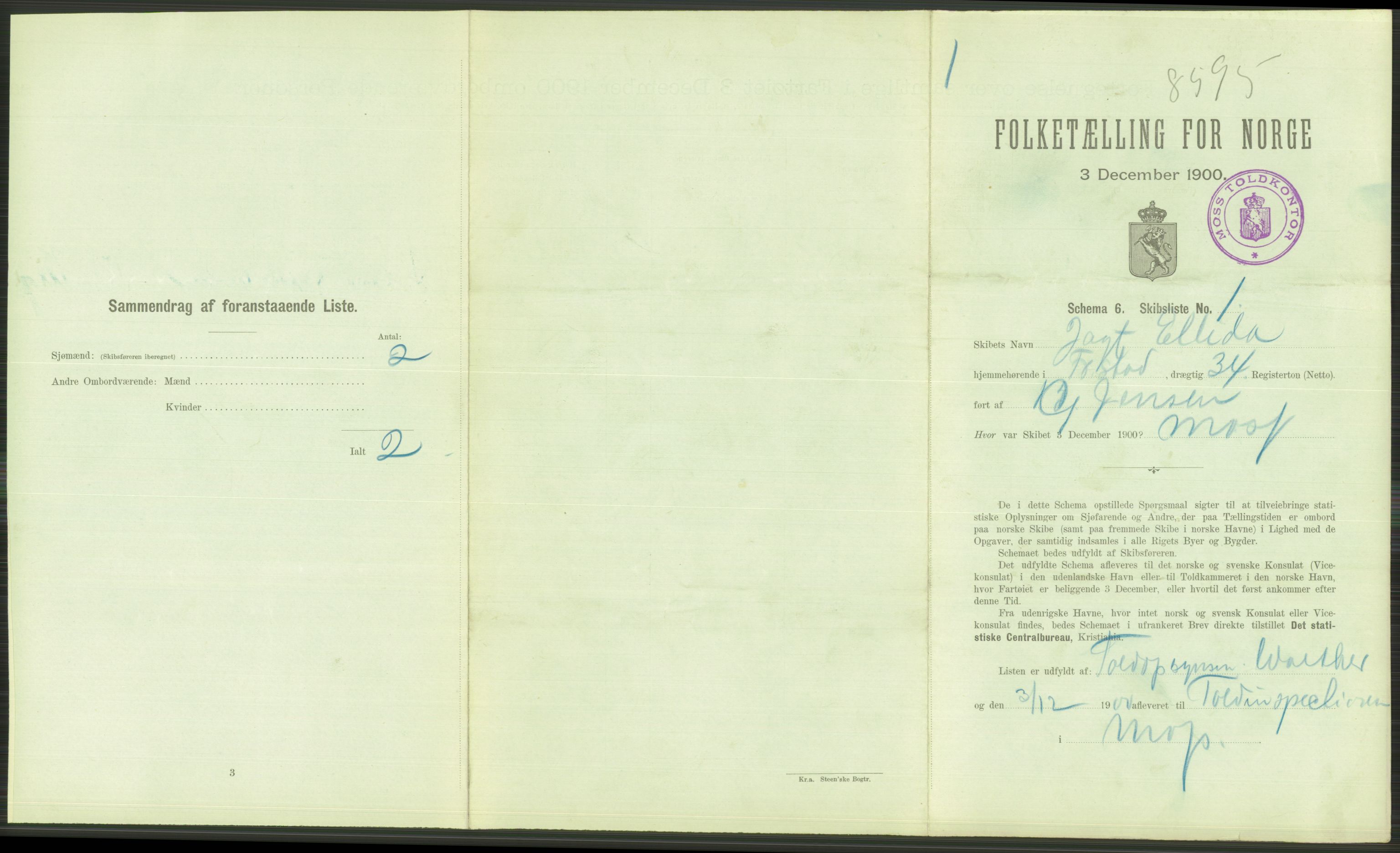 RA, 1900 Census - ship lists from ships in Norwegian harbours, harbours abroad and at sea, 1900, p. 113