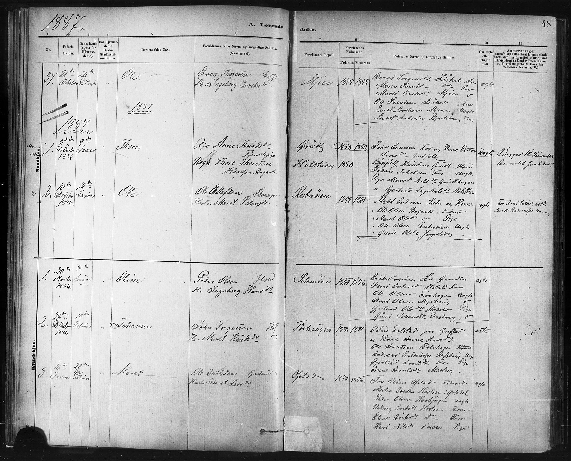 Ministerialprotokoller, klokkerbøker og fødselsregistre - Sør-Trøndelag, SAT/A-1456/672/L0857: Parish register (official) no. 672A09, 1882-1893, p. 48