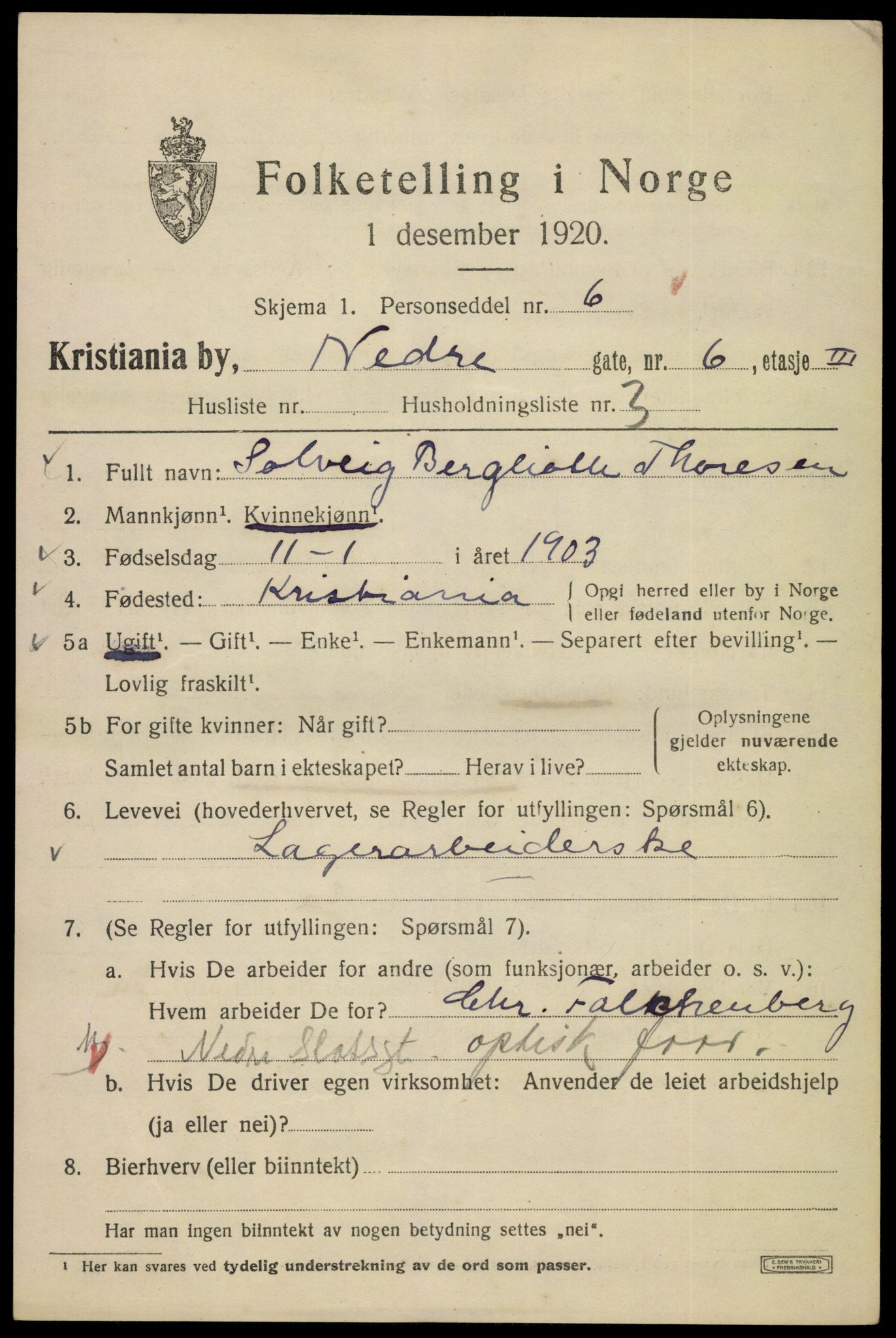 SAO, 1920 census for Kristiania, 1920, p. 410905