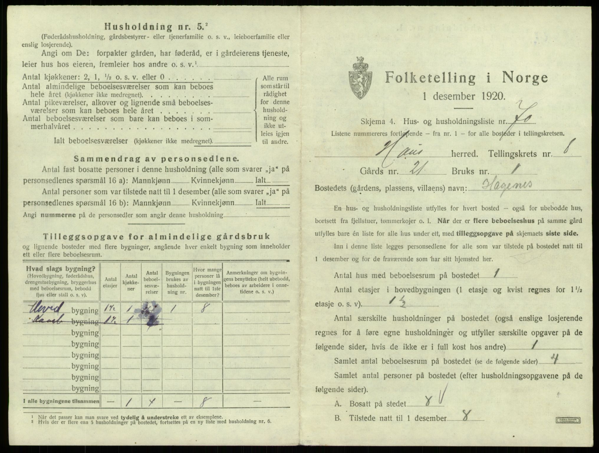 SAB, 1920 census for Haus, 1920, p. 638