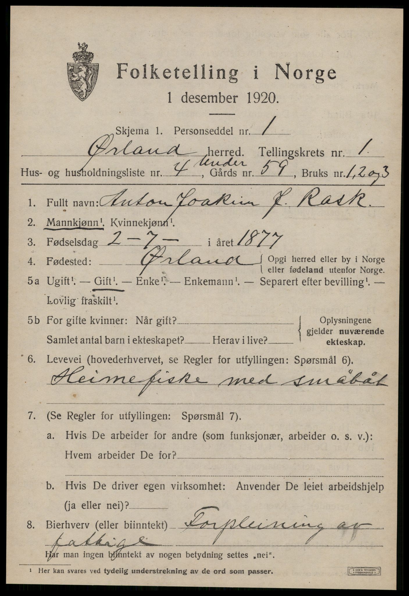 SAT, 1920 census for Ørland, 1920, p. 1391
