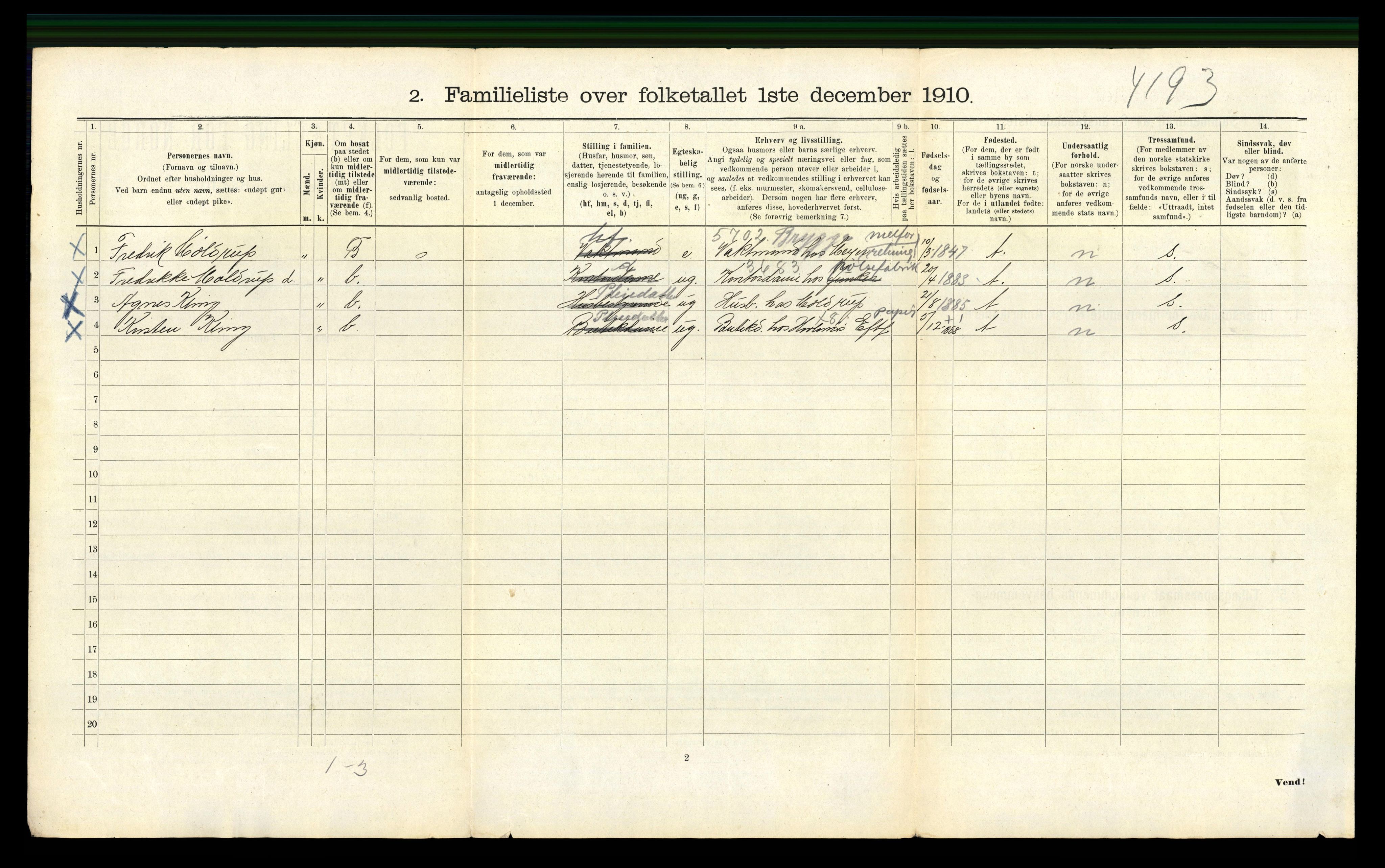 RA, 1910 census for Bergen, 1910, p. 44664