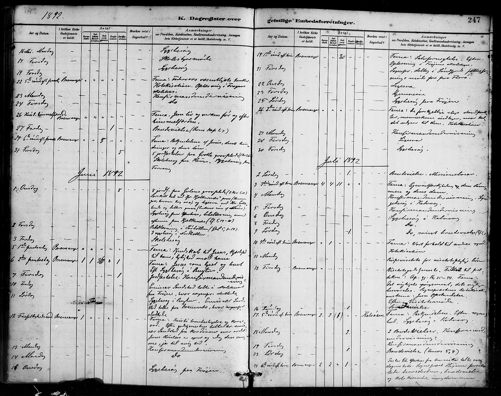 Bremanger sokneprestembete, AV/SAB-A-82201/H/Haa/Haab/L0001: Parish register (official) no. B 1, 1884-1895, p. 247