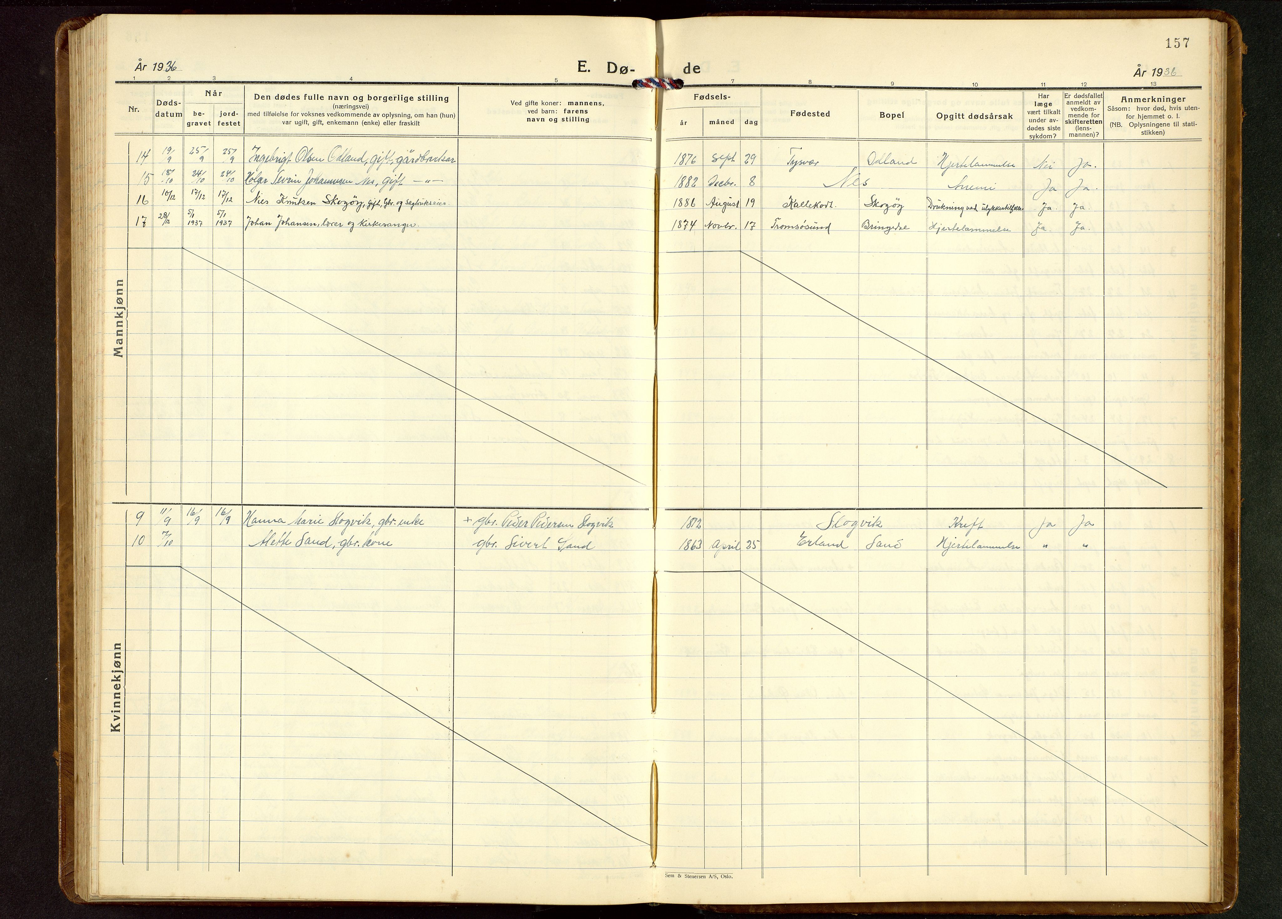 Tysvær sokneprestkontor, AV/SAST-A -101864/H/Ha/Hab/L0006: Parish register (copy) no. B 6, 1932-1946, p. 157