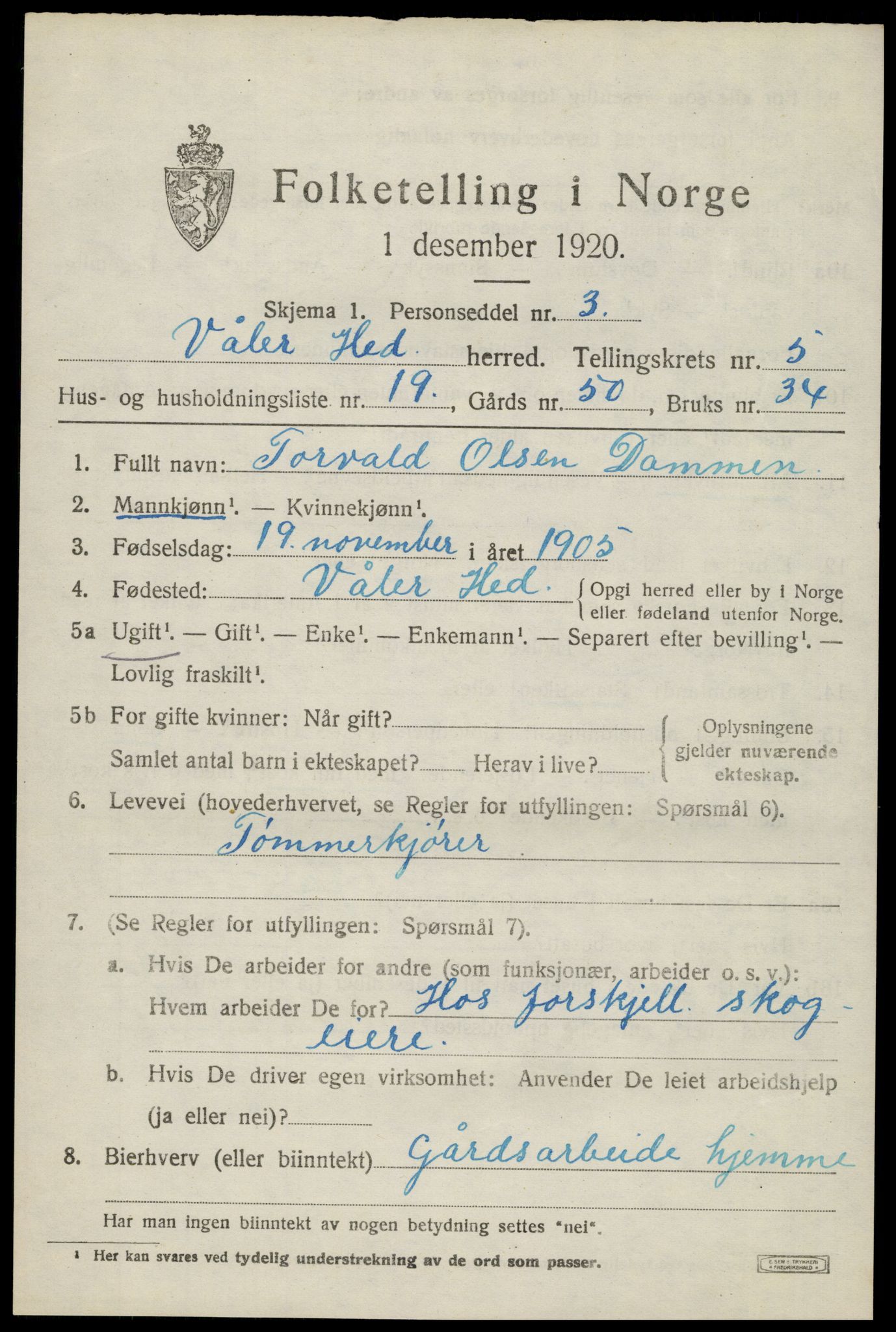 SAH, 1920 census for Våler (Hedmark), 1920, p. 5781