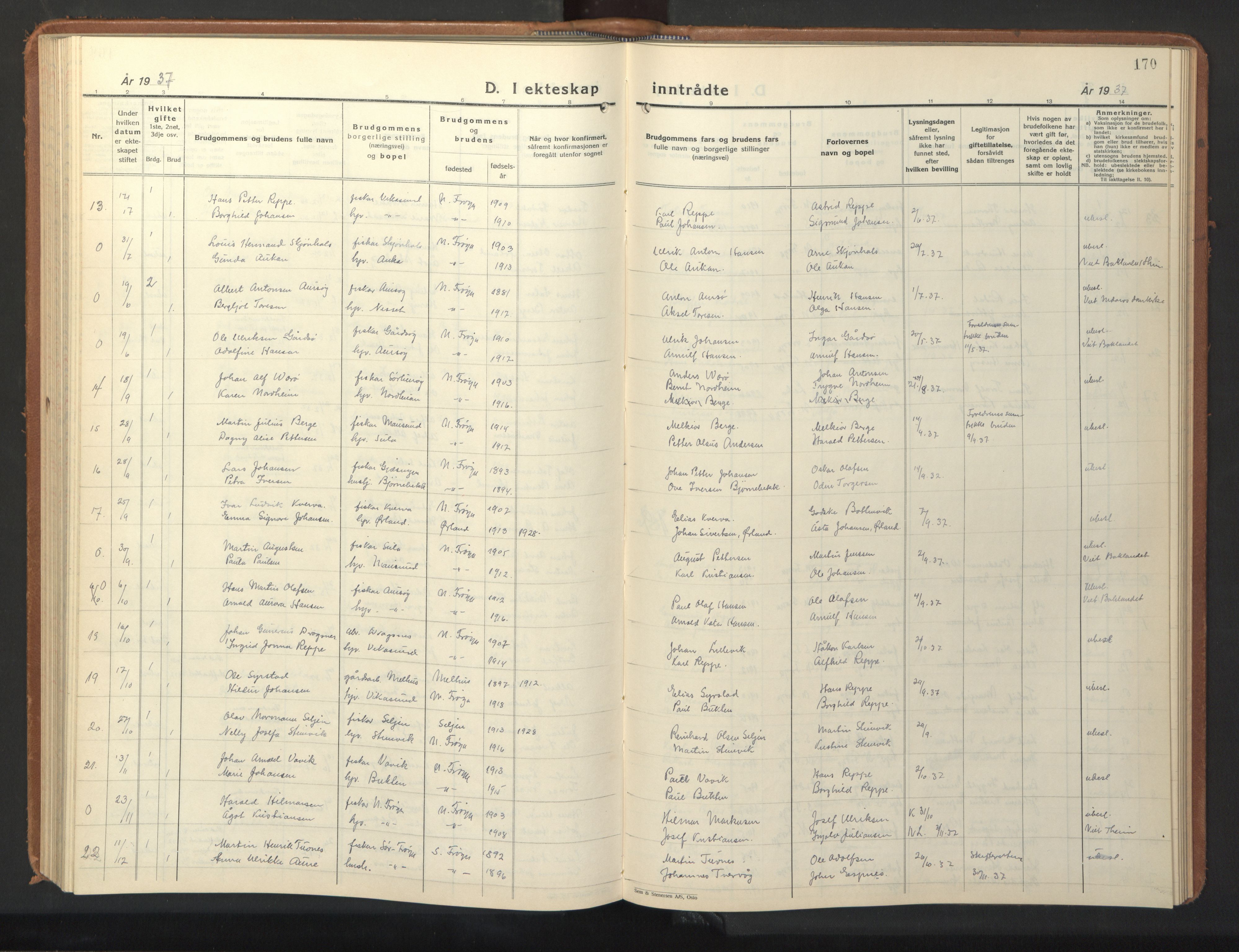 Ministerialprotokoller, klokkerbøker og fødselsregistre - Sør-Trøndelag, SAT/A-1456/640/L0590: Parish register (copy) no. 640C07, 1935-1948, p. 170