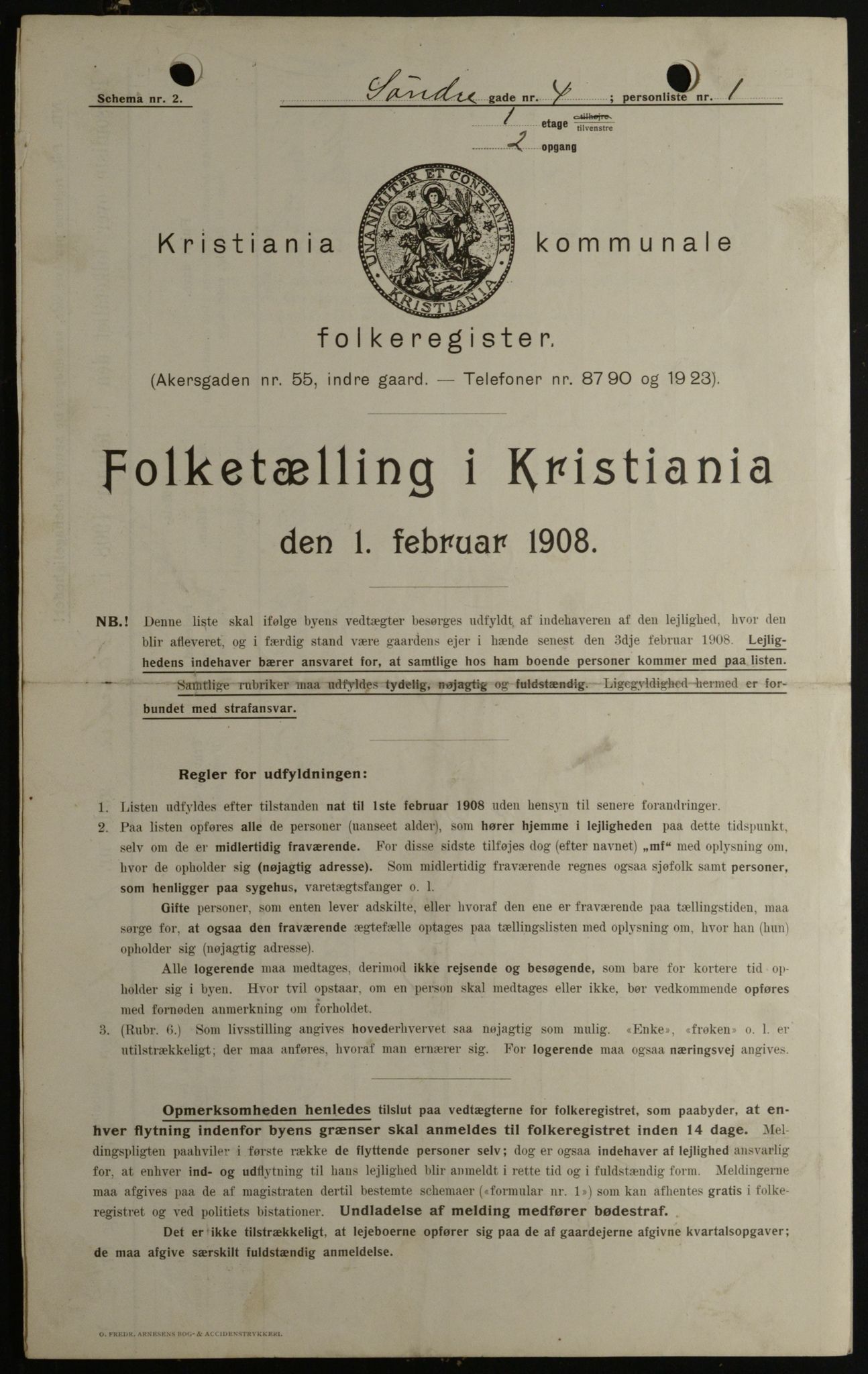 OBA, Municipal Census 1908 for Kristiania, 1908, p. 95585