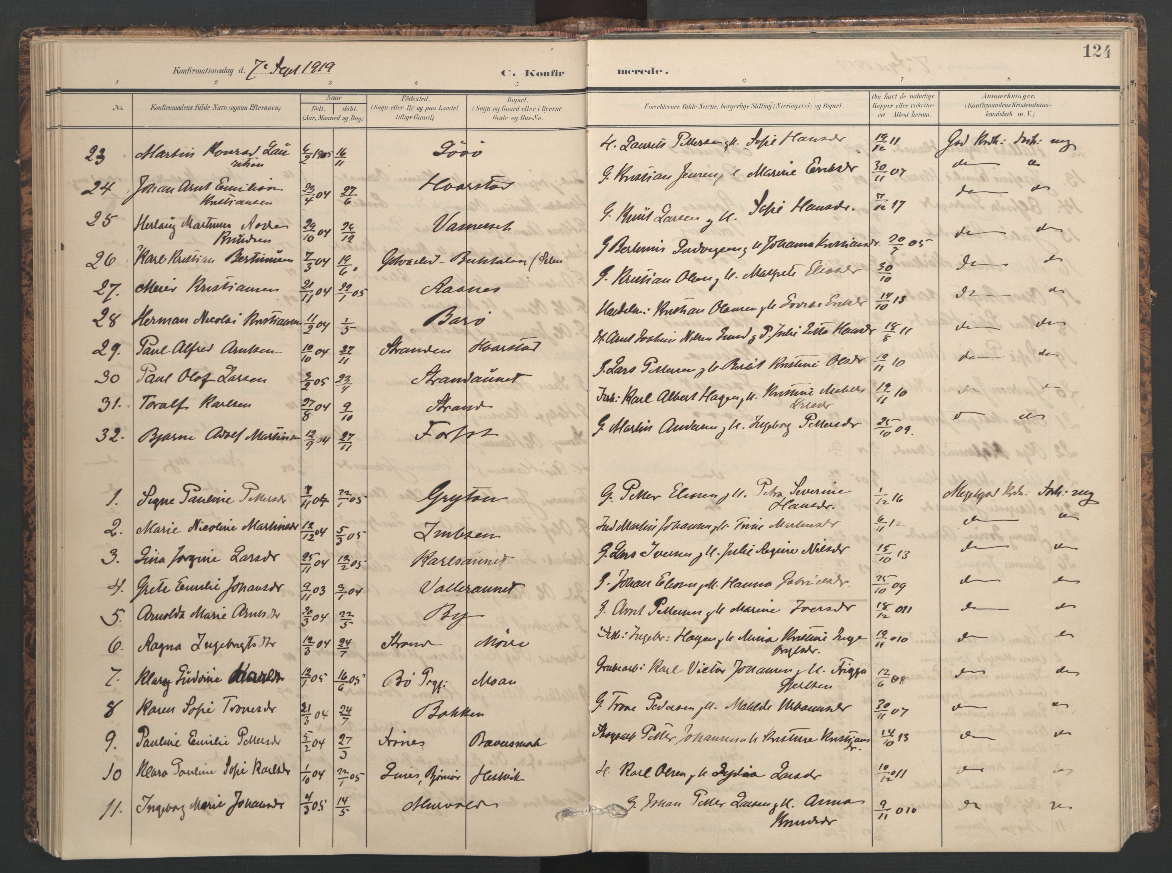 Ministerialprotokoller, klokkerbøker og fødselsregistre - Sør-Trøndelag, SAT/A-1456/655/L0682: Parish register (official) no. 655A11, 1908-1922, p. 124