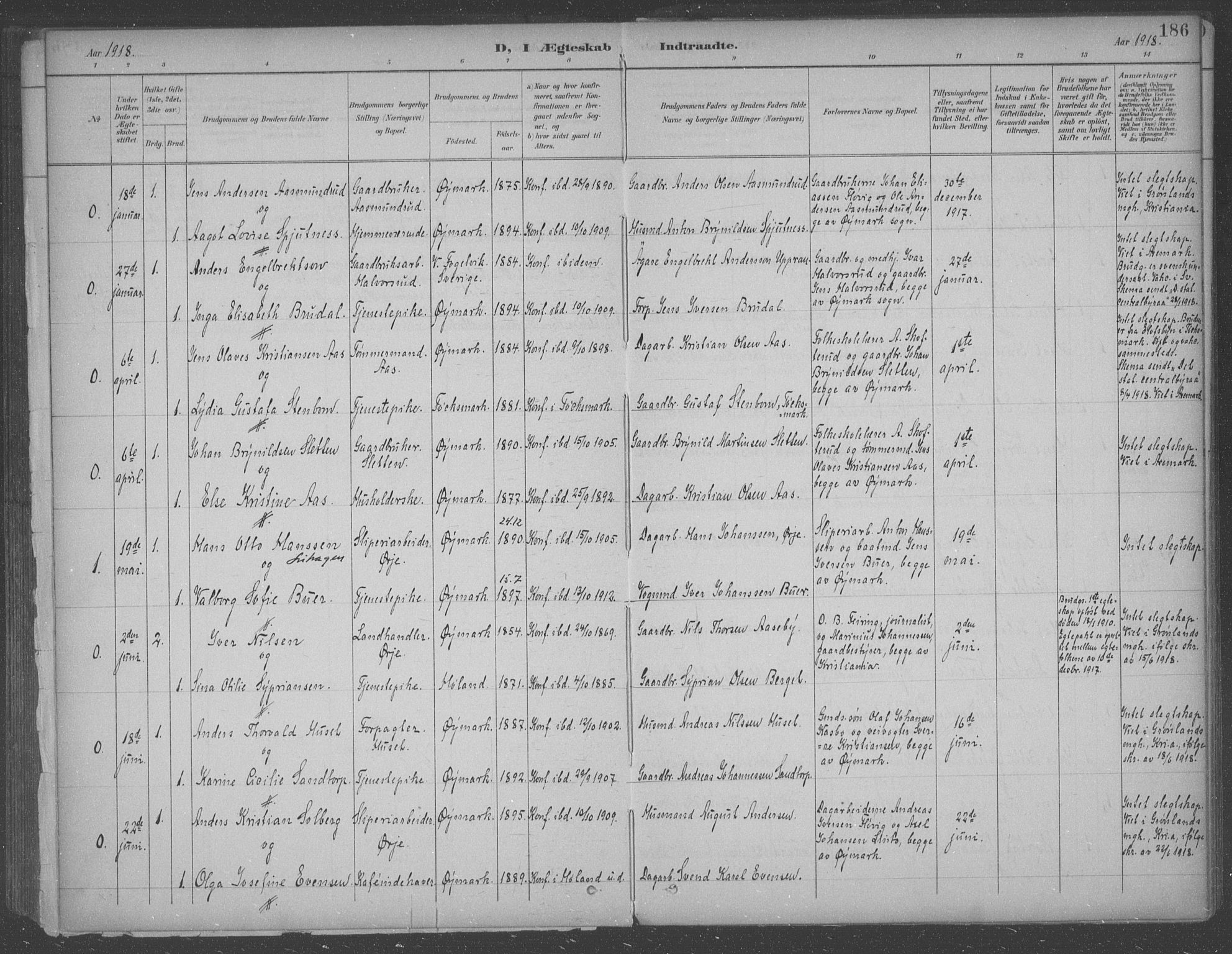 Aremark prestekontor Kirkebøker, SAO/A-10899/F/Fb/L0005: Parish register (official) no. II 5, 1895-1919, p. 186