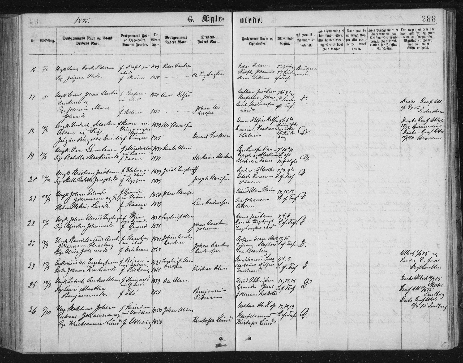 Ministerialprotokoller, klokkerbøker og fødselsregistre - Sør-Trøndelag, AV/SAT-A-1456/659/L0745: Parish register (copy) no. 659C02, 1869-1892, p. 288