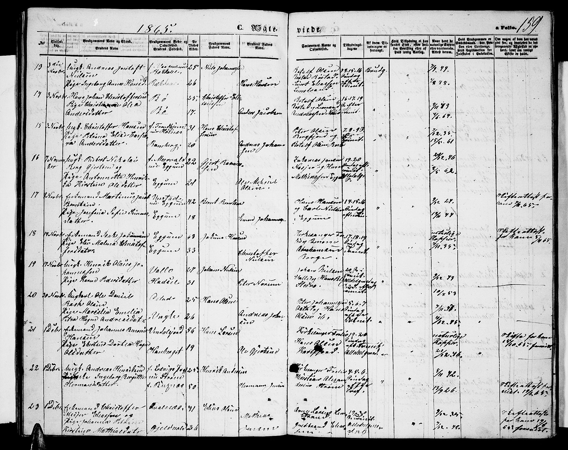 Ministerialprotokoller, klokkerbøker og fødselsregistre - Nordland, AV/SAT-A-1459/880/L1140: Parish register (copy) no. 880C02, 1861-1875, p. 159