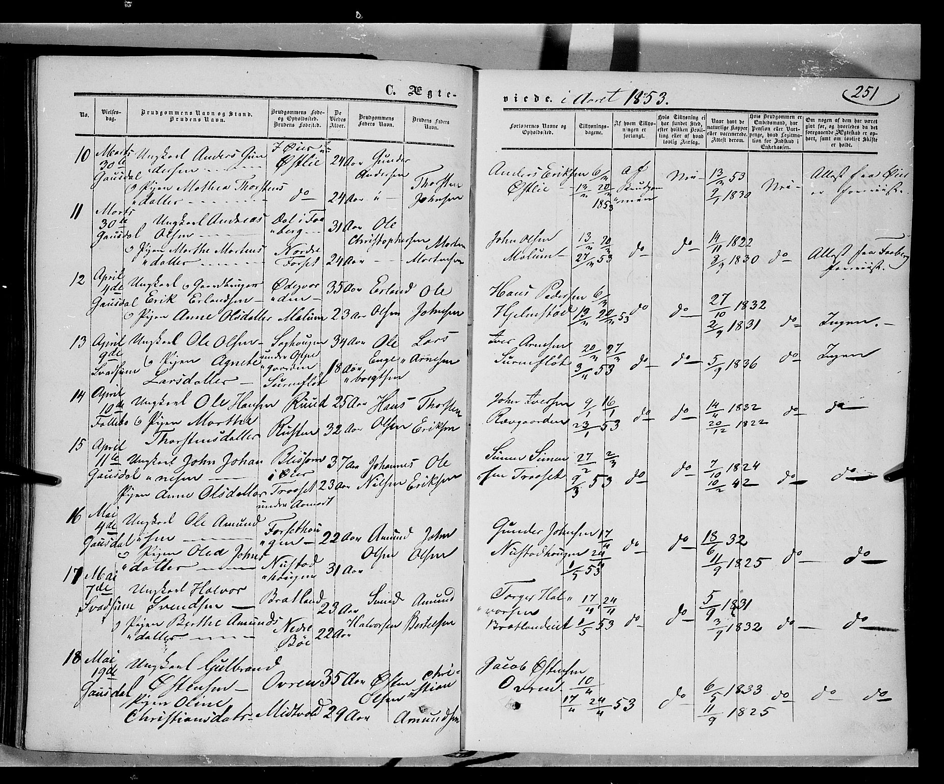 Gausdal prestekontor, SAH/PREST-090/H/Ha/Haa/L0008: Parish register (official) no. 8, 1850-1861, p. 251