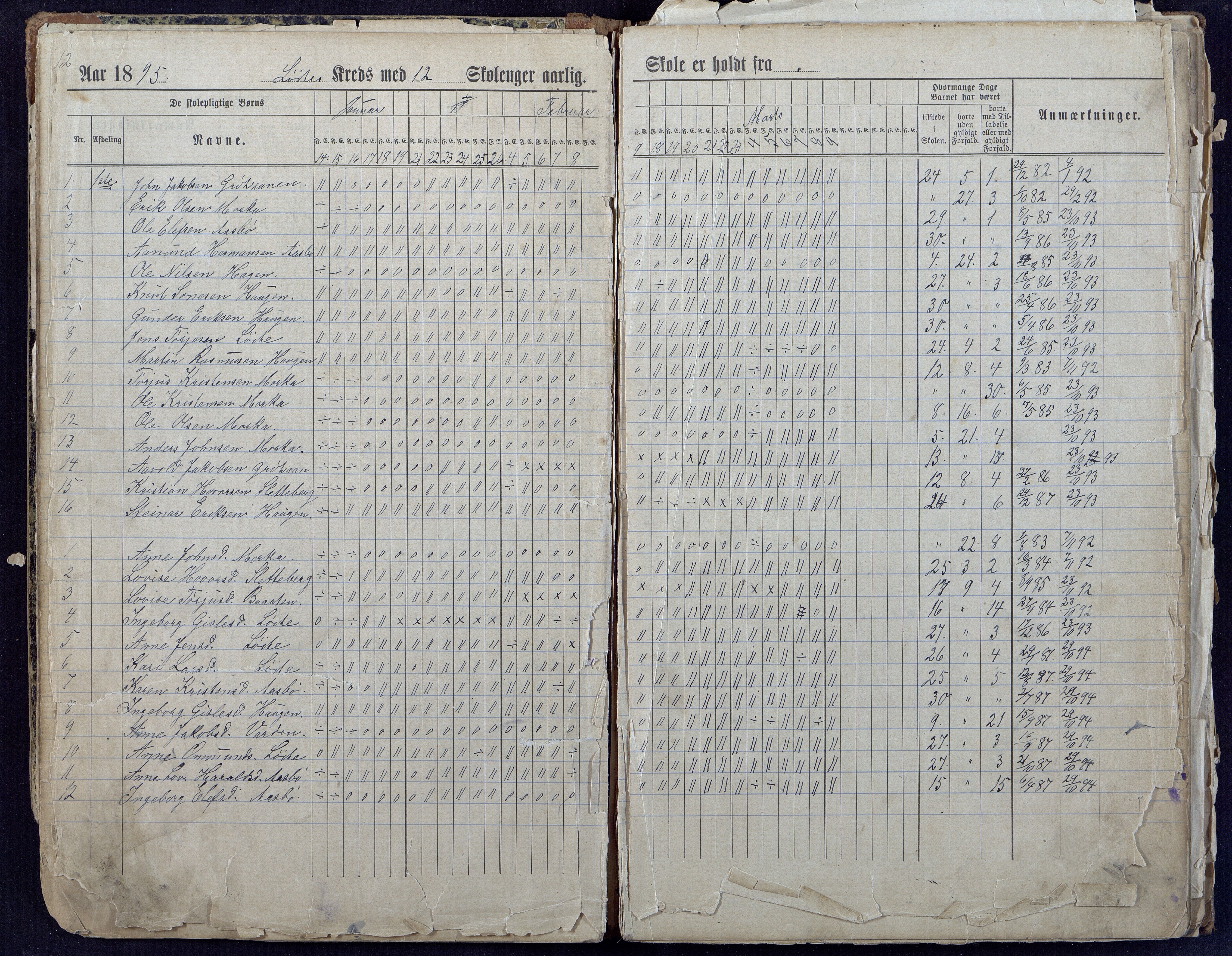 Gjerstad Kommune, Løite Skole, AAKS/KA0911-550c/F01/L0001: Dagbok Løite-Vestøl-Lunden skole, 1891-1901, p. 12