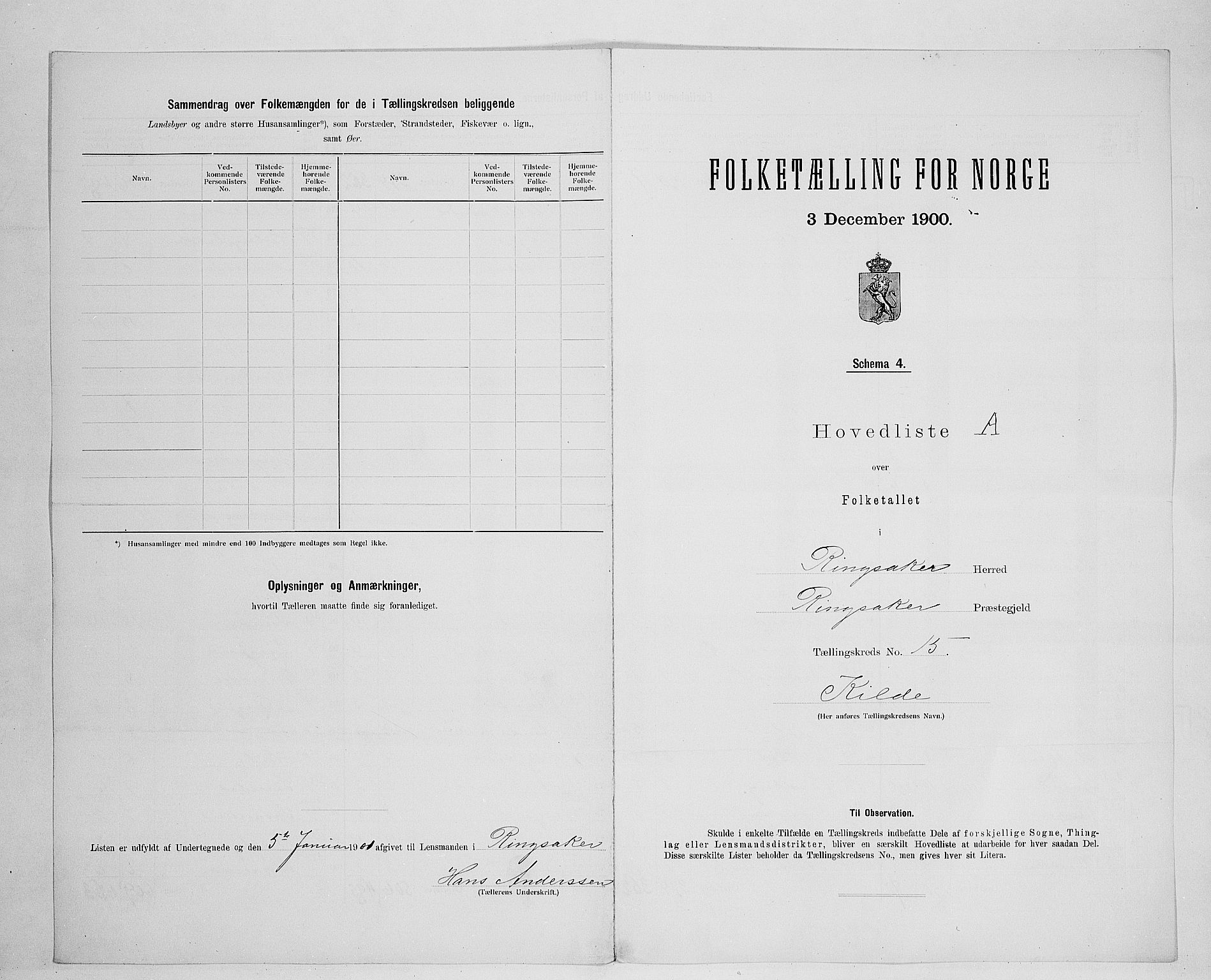 SAH, 1900 census for Ringsaker, 1900, p. 73