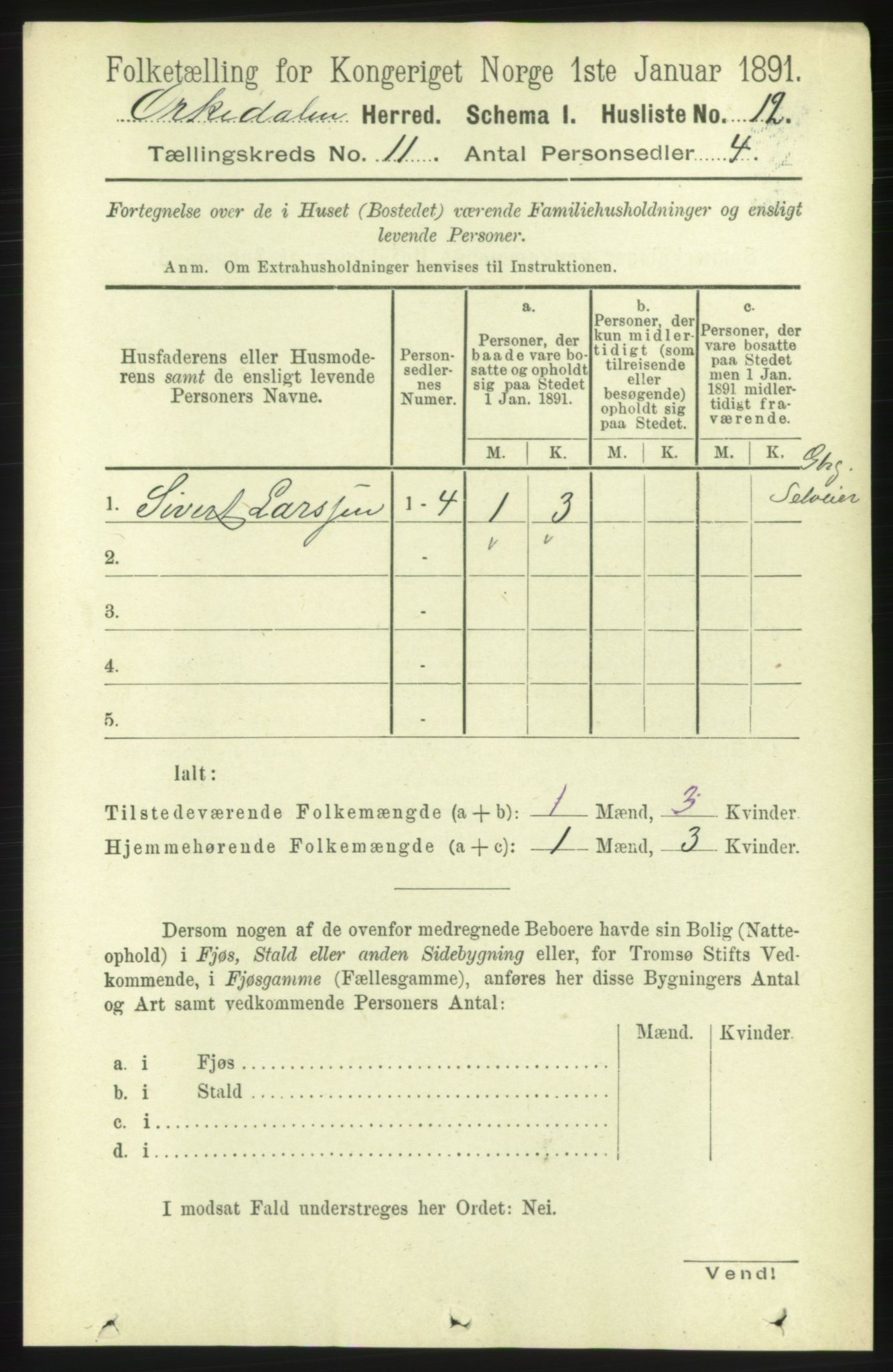 RA, 1891 census for 1638 Orkdal, 1891, p. 5091