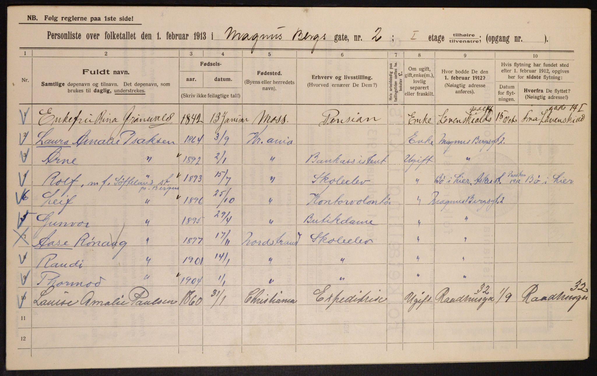 OBA, Municipal Census 1913 for Kristiania, 1913, p. 58865