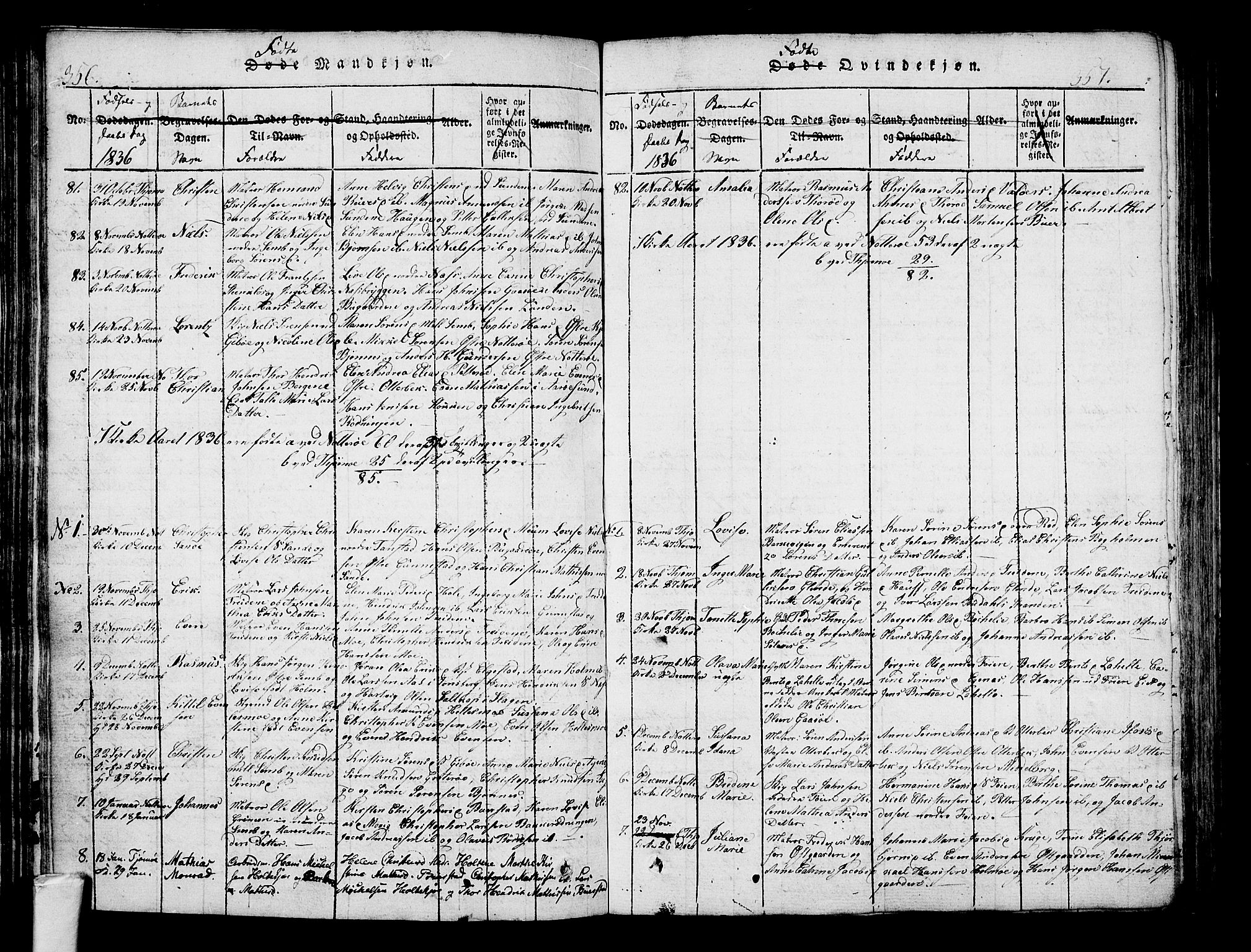 Nøtterøy kirkebøker, AV/SAKO-A-354/F/Fa/L0004: Parish register (official) no. I 4, 1814-1838, p. 356-357