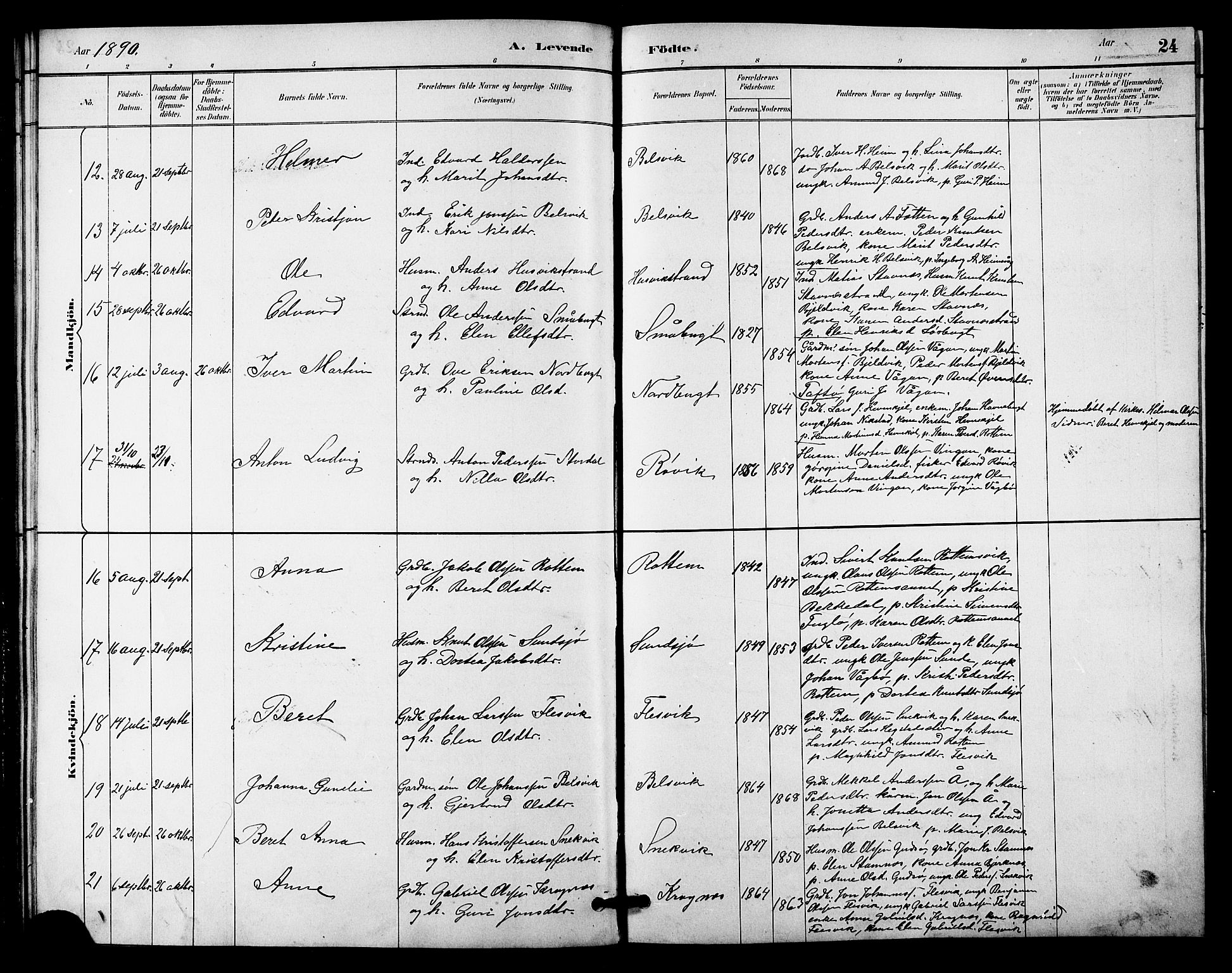 Ministerialprotokoller, klokkerbøker og fødselsregistre - Sør-Trøndelag, AV/SAT-A-1456/633/L0519: Parish register (copy) no. 633C01, 1884-1905, p. 24