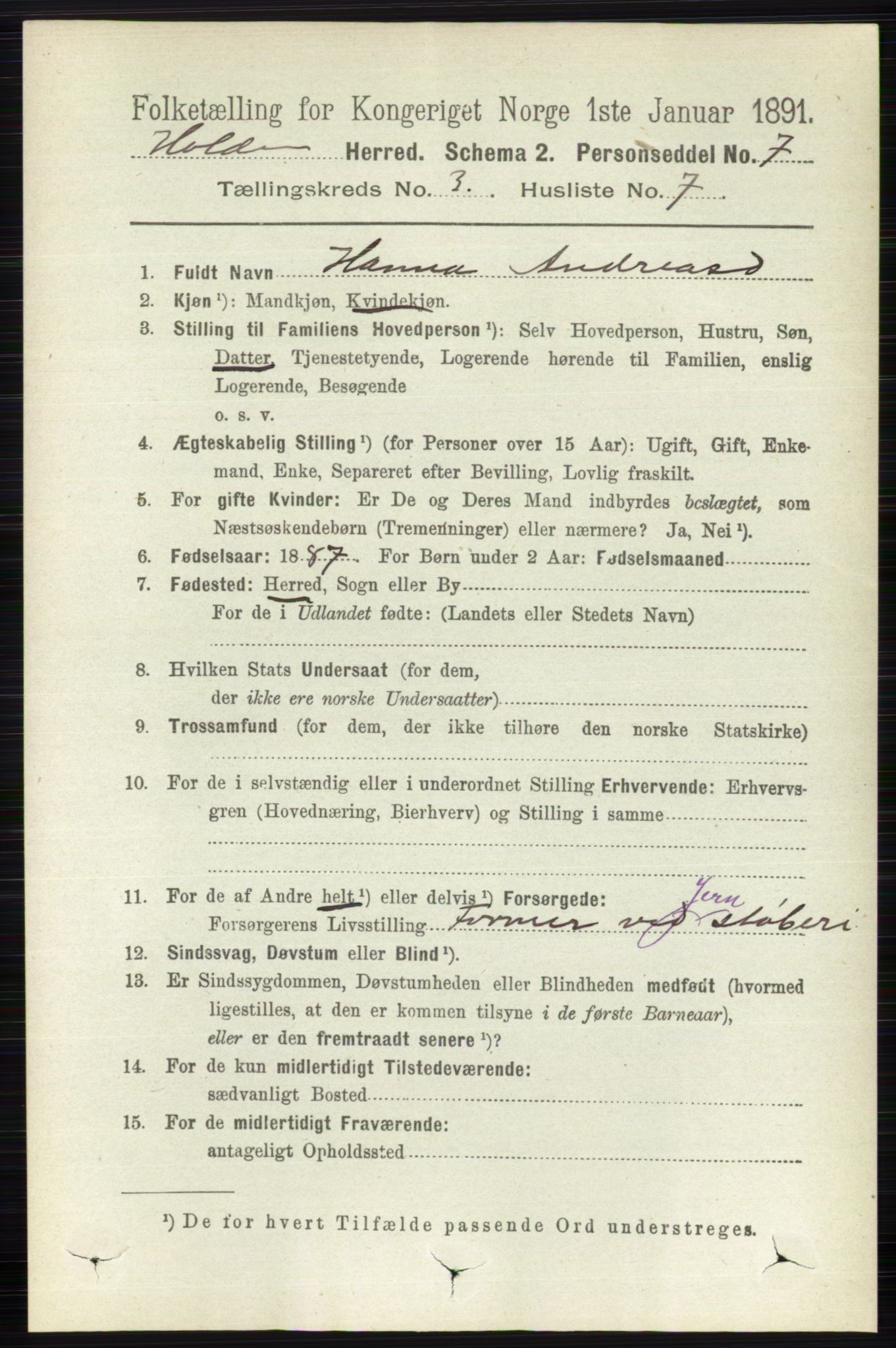 RA, 1891 census for 0819 Holla, 1891, p. 1412