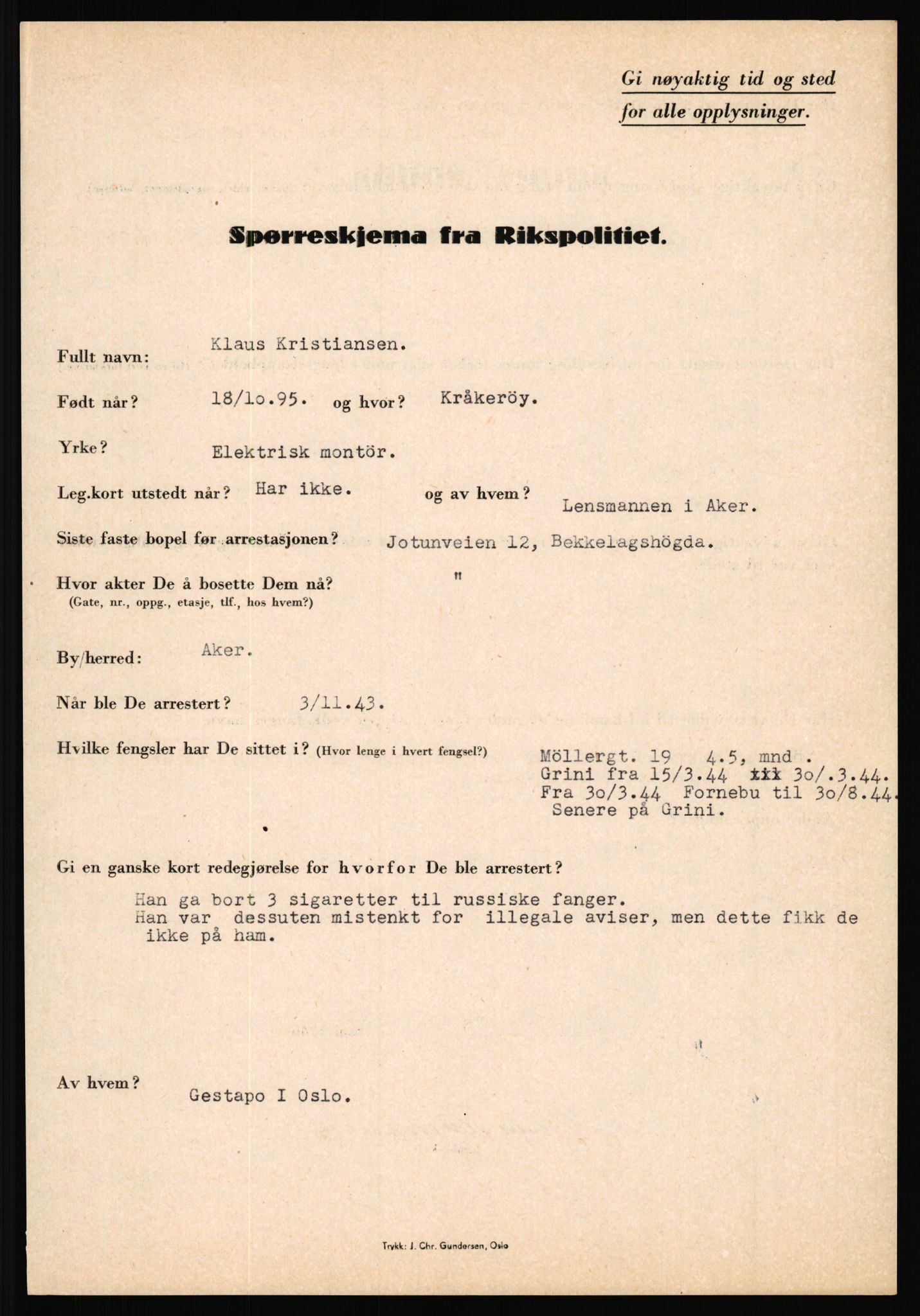 Rikspolitisjefen, AV/RA-S-1560/L/L0009: Karlsen, Aksel Emanuel - Kristiansen, Øivind Vetre, 1940-1945, p. 1079