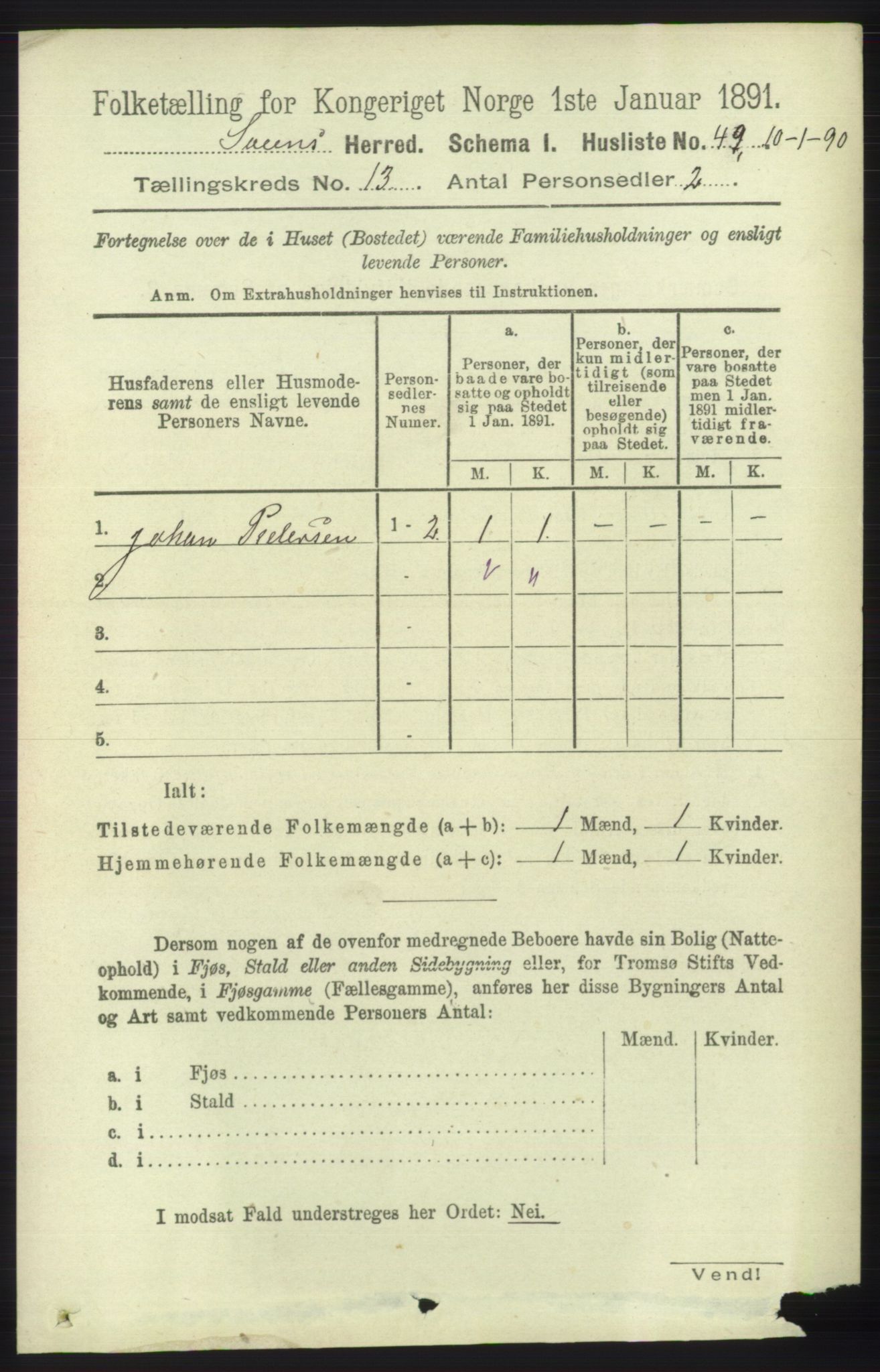 RA, 1891 census for 1216 Sveio, 1891, p. 3666