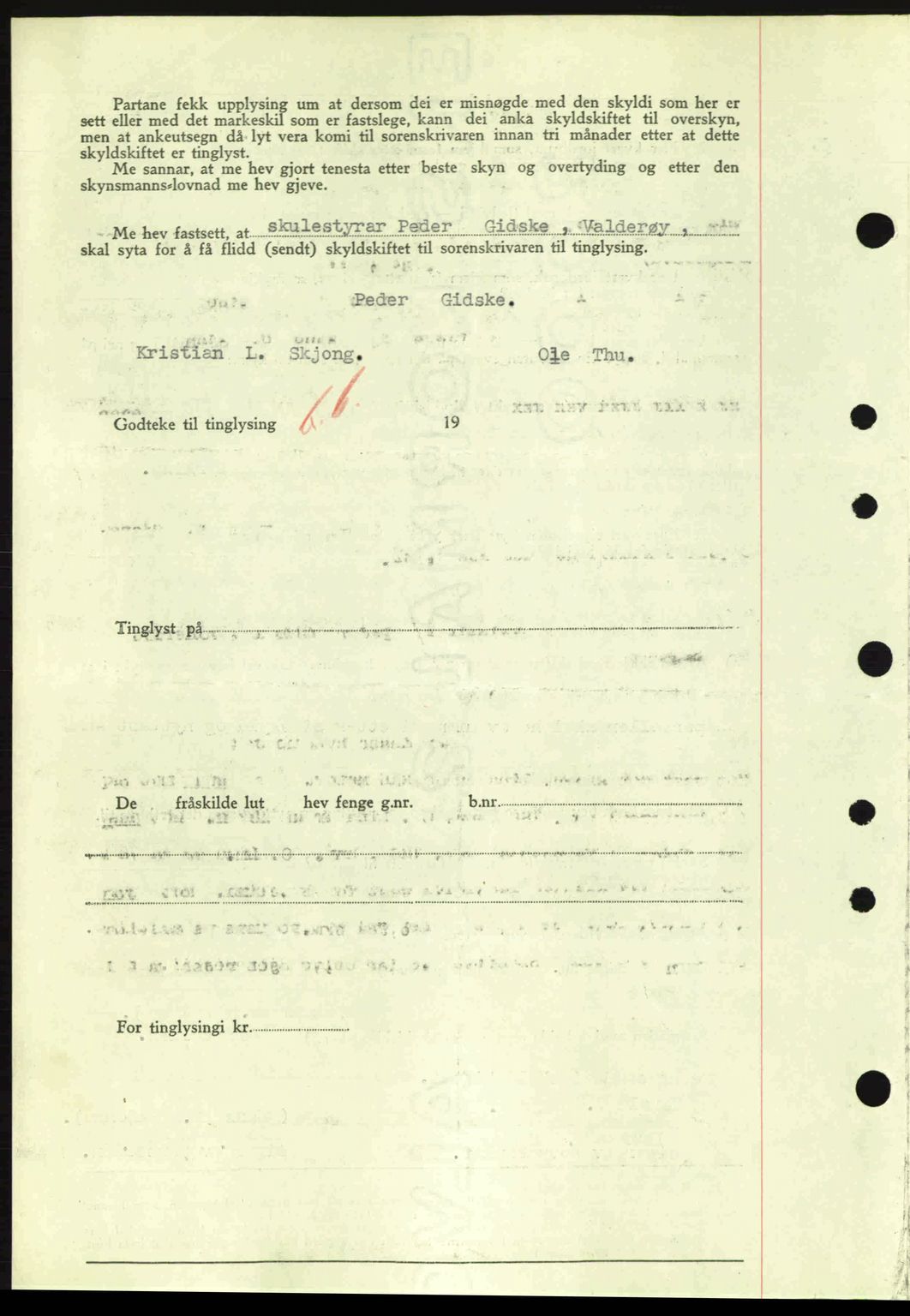 Nordre Sunnmøre sorenskriveri, SAT/A-0006/1/2/2C/2Ca: Mortgage book no. A11, 1941-1941, Diary no: : 1061/1941