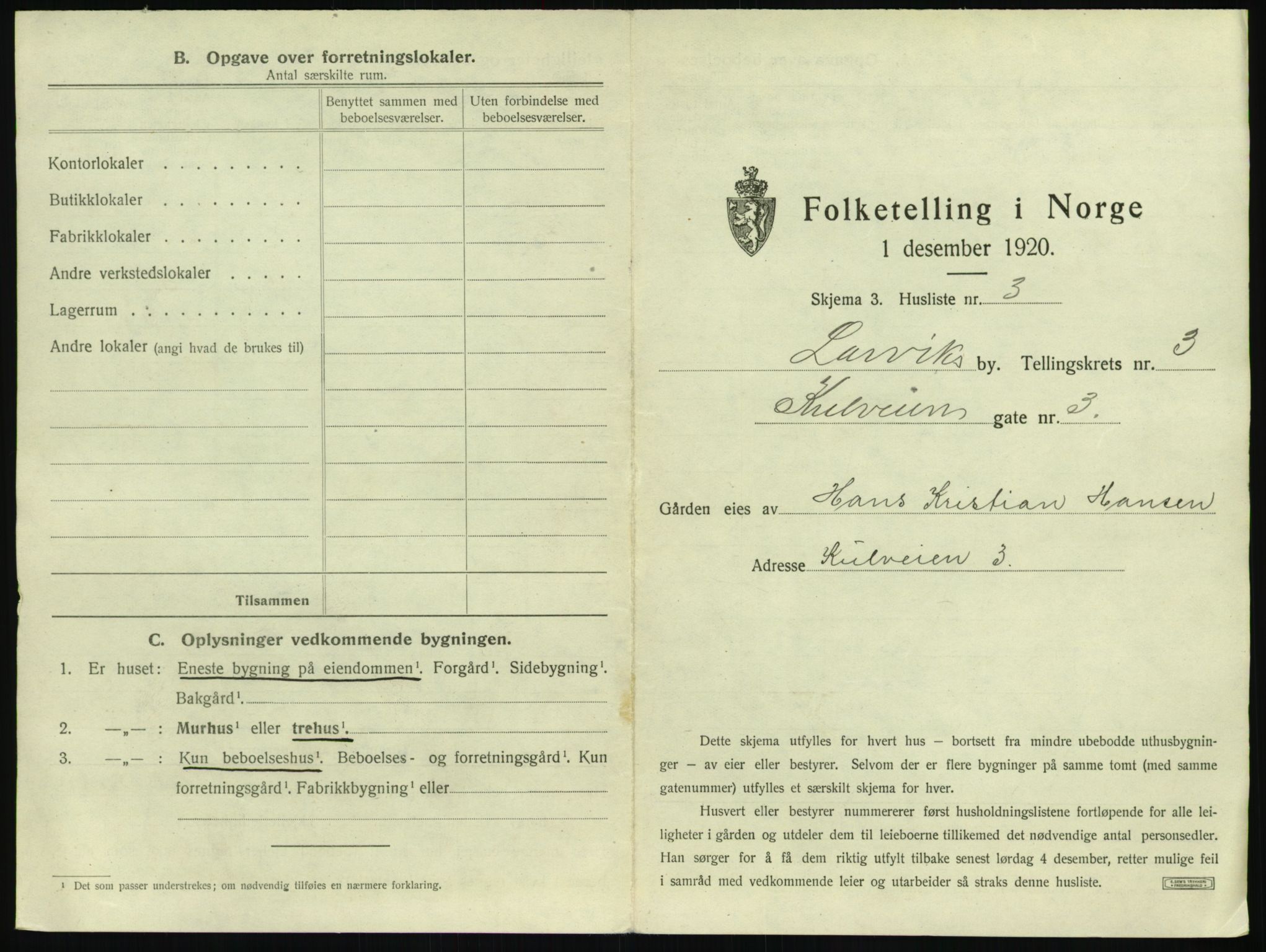 SAKO, 1920 census for Larvik, 1920, p. 582