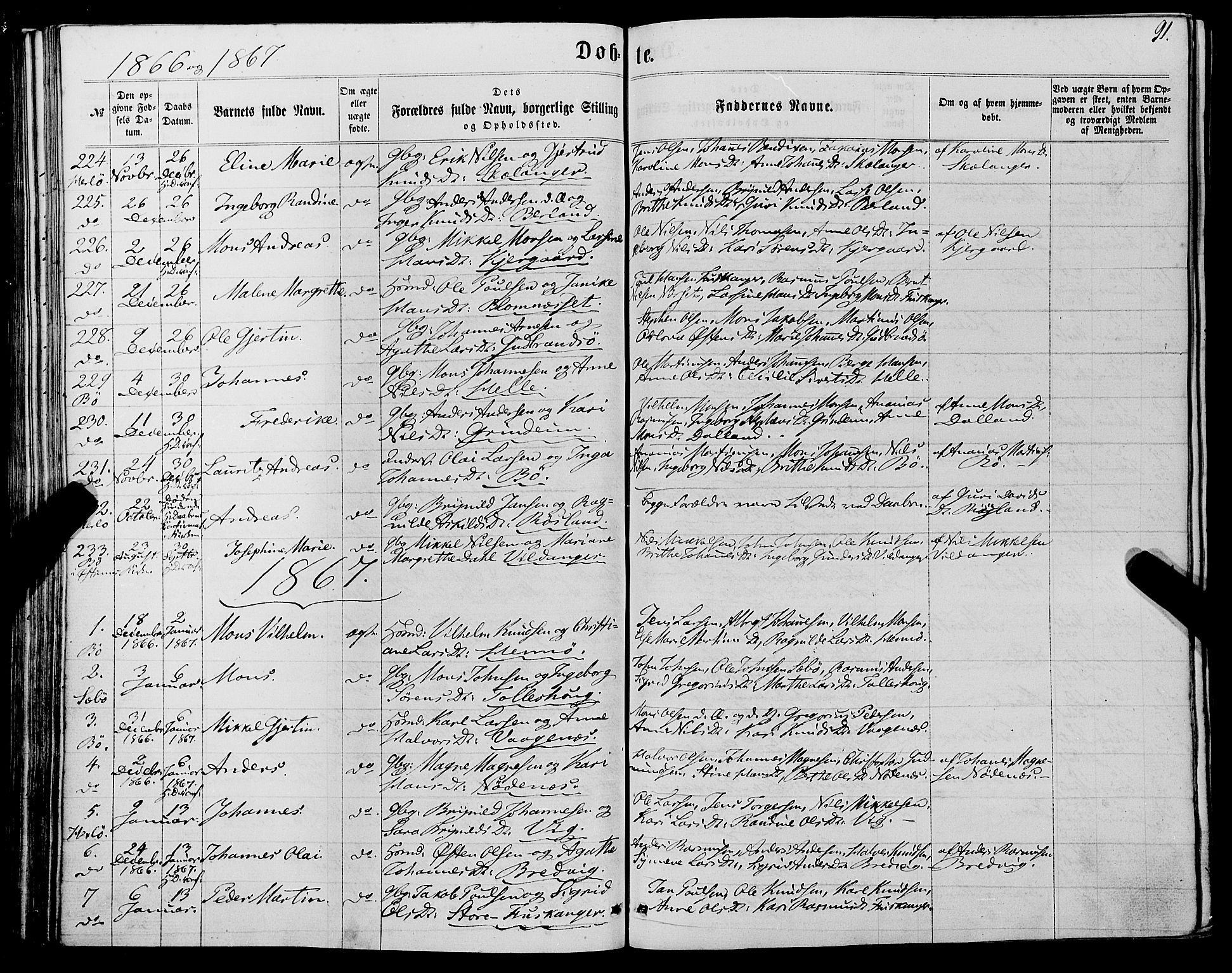Manger sokneprestembete, SAB/A-76801/H/Haa: Parish register (official) no. A 7, 1860-1870, p. 91