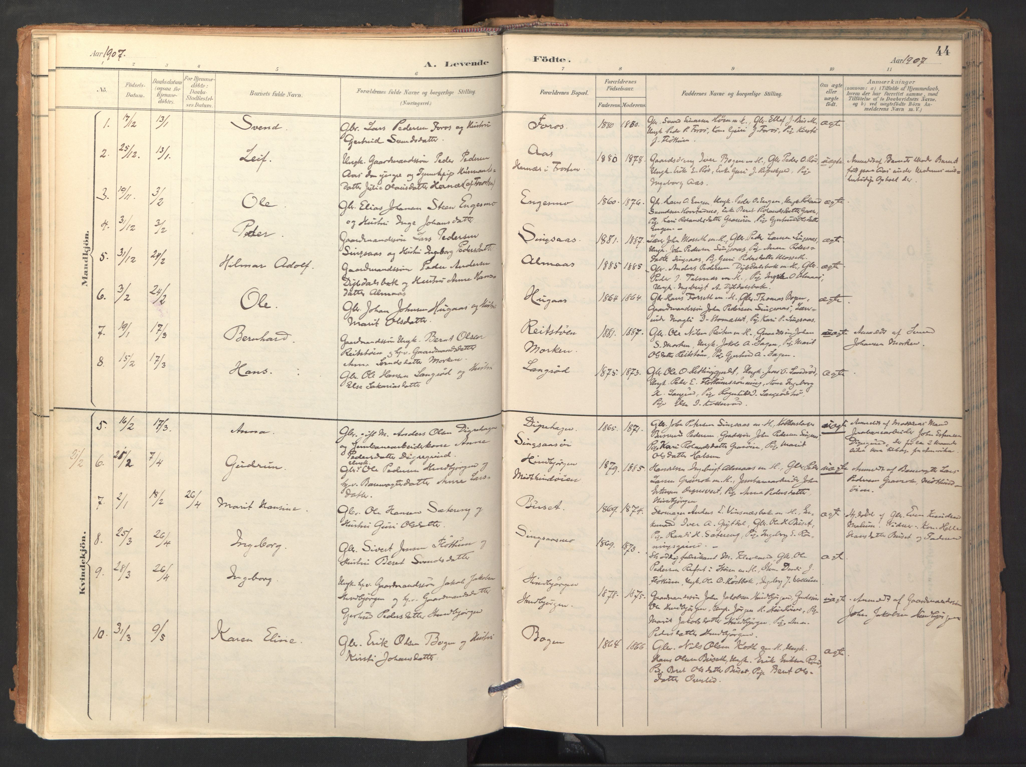 Ministerialprotokoller, klokkerbøker og fødselsregistre - Sør-Trøndelag, SAT/A-1456/688/L1025: Parish register (official) no. 688A02, 1891-1909, p. 44