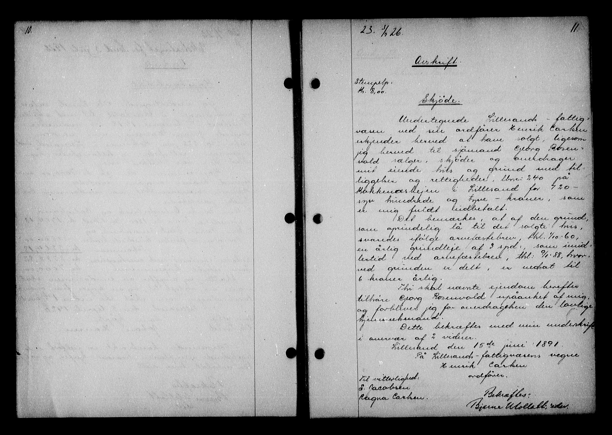 Vestre Nedenes/Sand sorenskriveri, AV/SAK-1221-0010/G/Gb/Gba/L0036: Mortgage book no. 62, 1926-1928, p. 10-11
