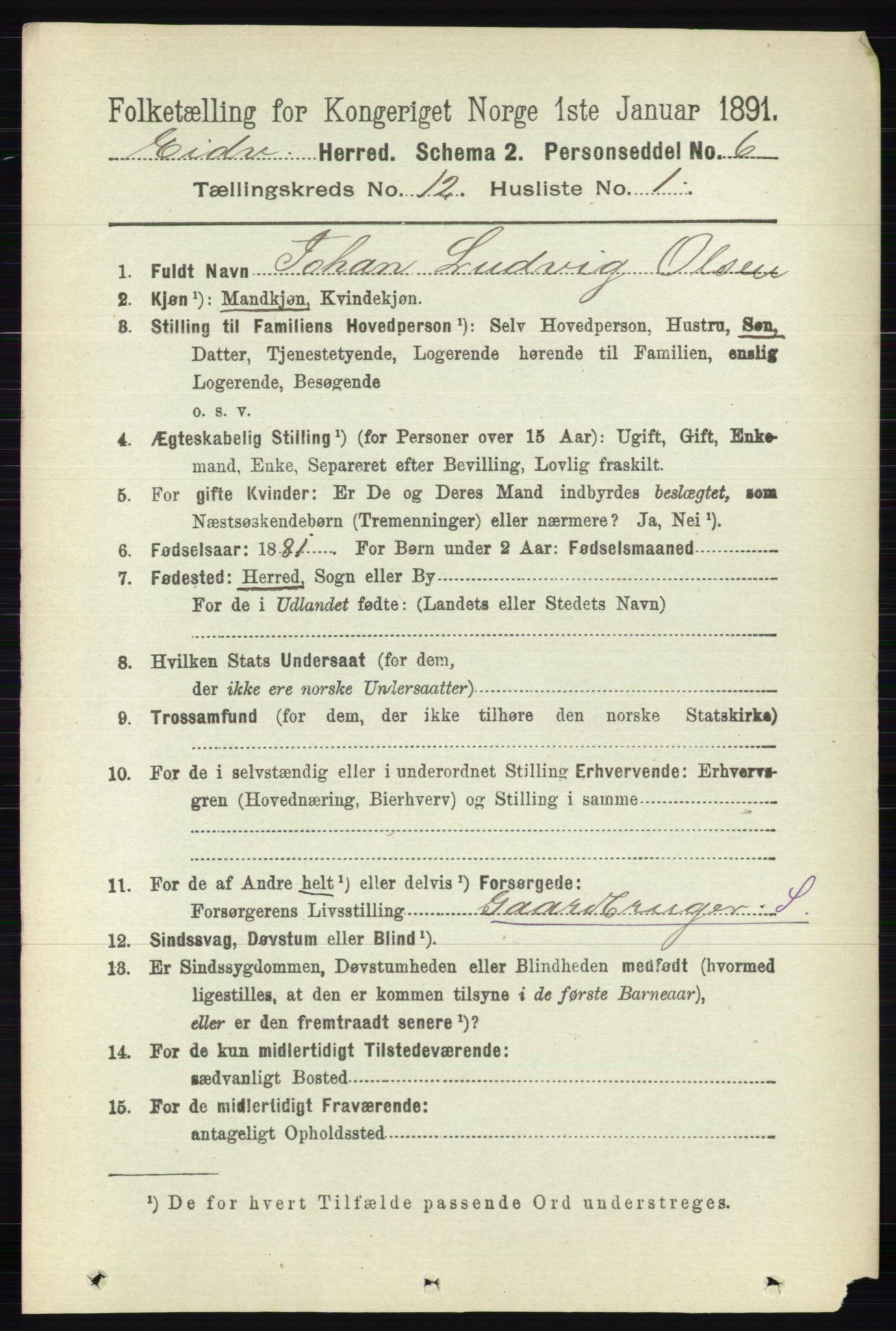 RA, 1891 census for 0237 Eidsvoll, 1891, p. 8487