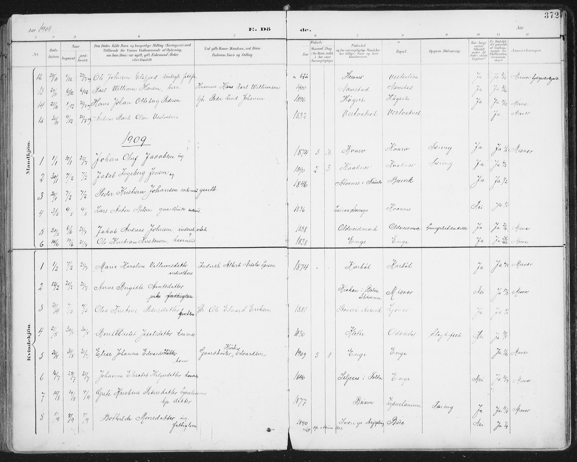 Ministerialprotokoller, klokkerbøker og fødselsregistre - Nordland, SAT/A-1459/852/L0741: Parish register (official) no. 852A11, 1894-1917, p. 372