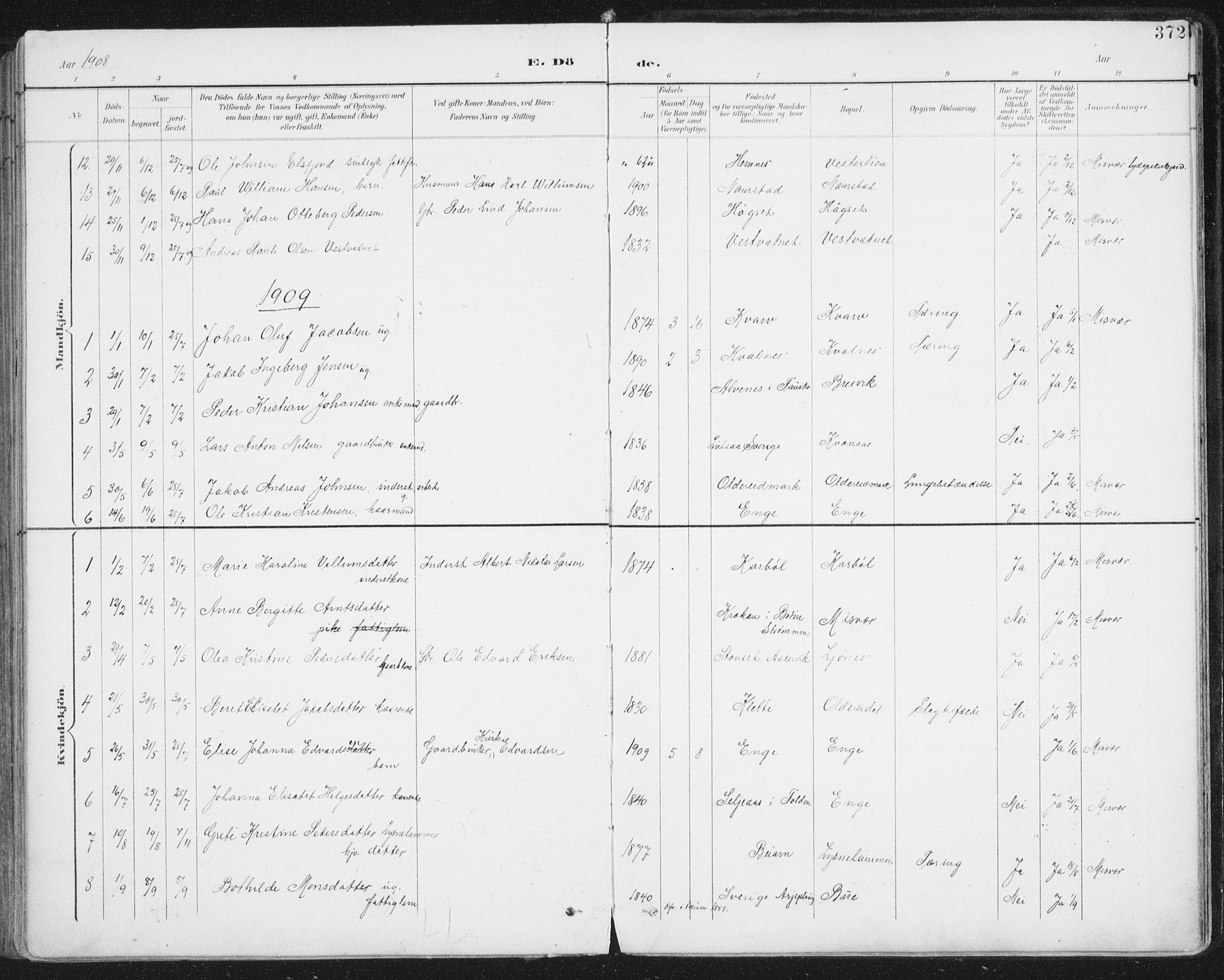 Ministerialprotokoller, klokkerbøker og fødselsregistre - Nordland, AV/SAT-A-1459/852/L0741: Parish register (official) no. 852A11, 1894-1917, p. 372