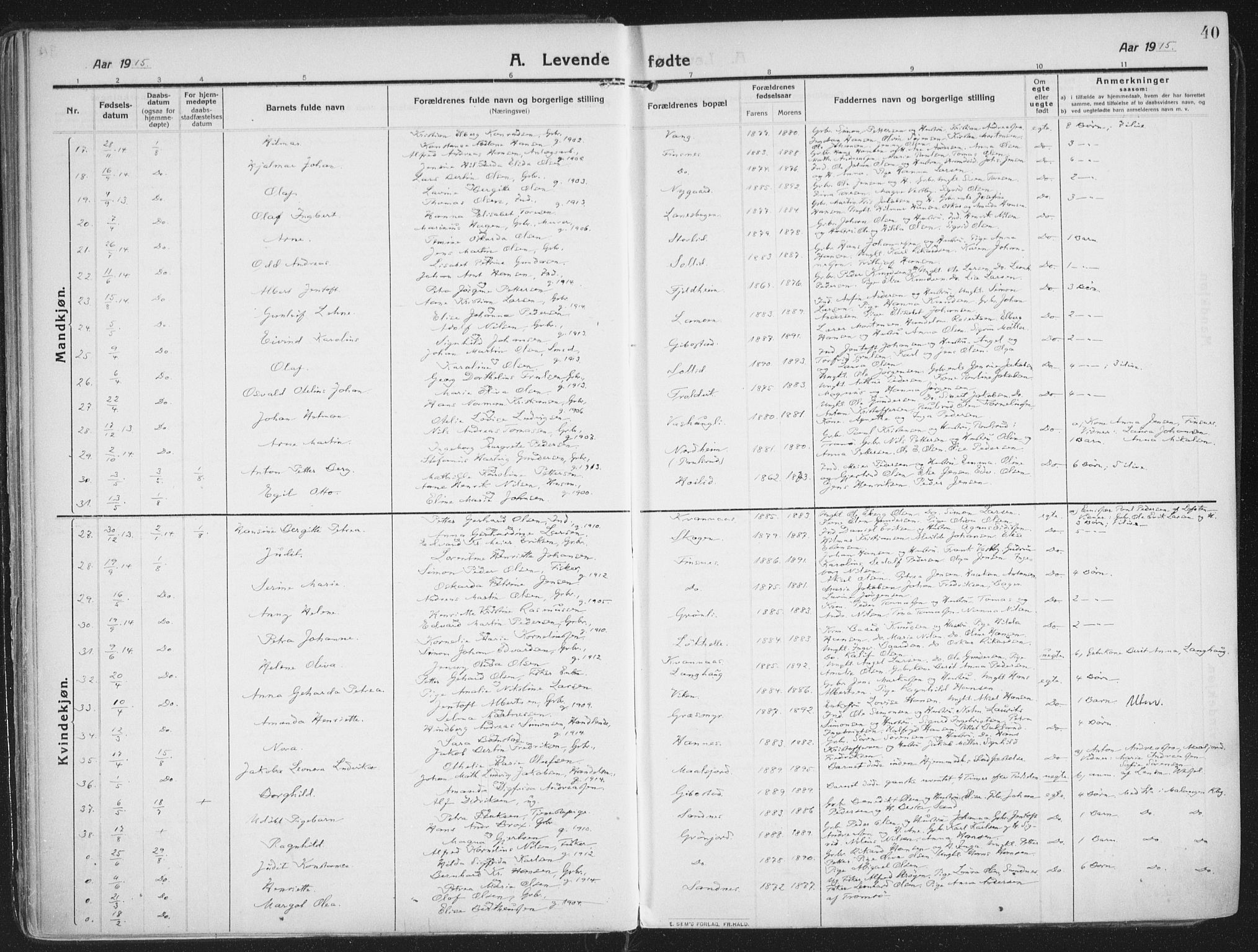 Lenvik sokneprestembete, SATØ/S-1310/H/Ha/Haa/L0016kirke: Parish register (official) no. 16, 1910-1924, p. 40