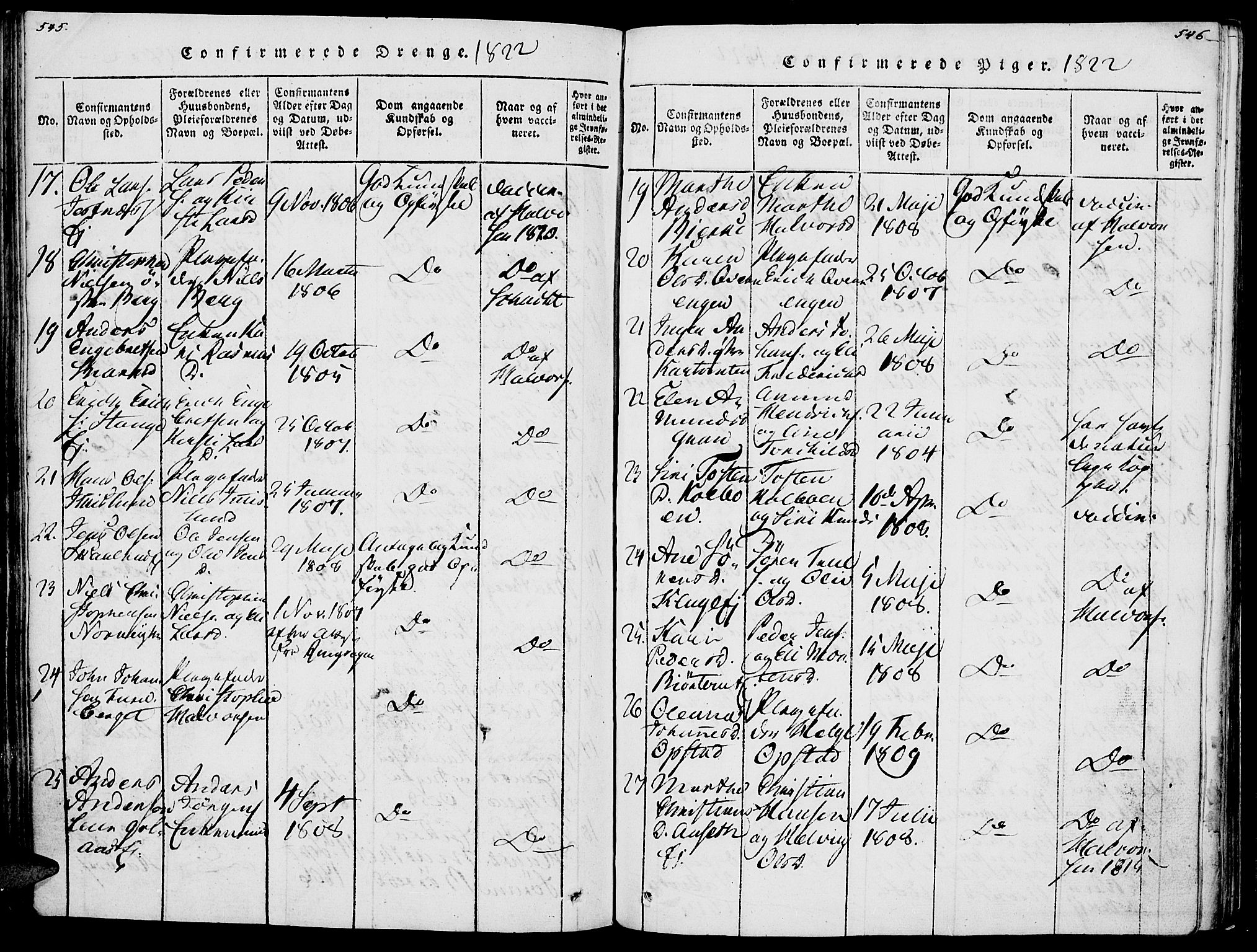 Vang prestekontor, Hedmark, AV/SAH-PREST-008/H/Ha/Haa/L0007: Parish register (official) no. 7, 1813-1826, p. 545-546