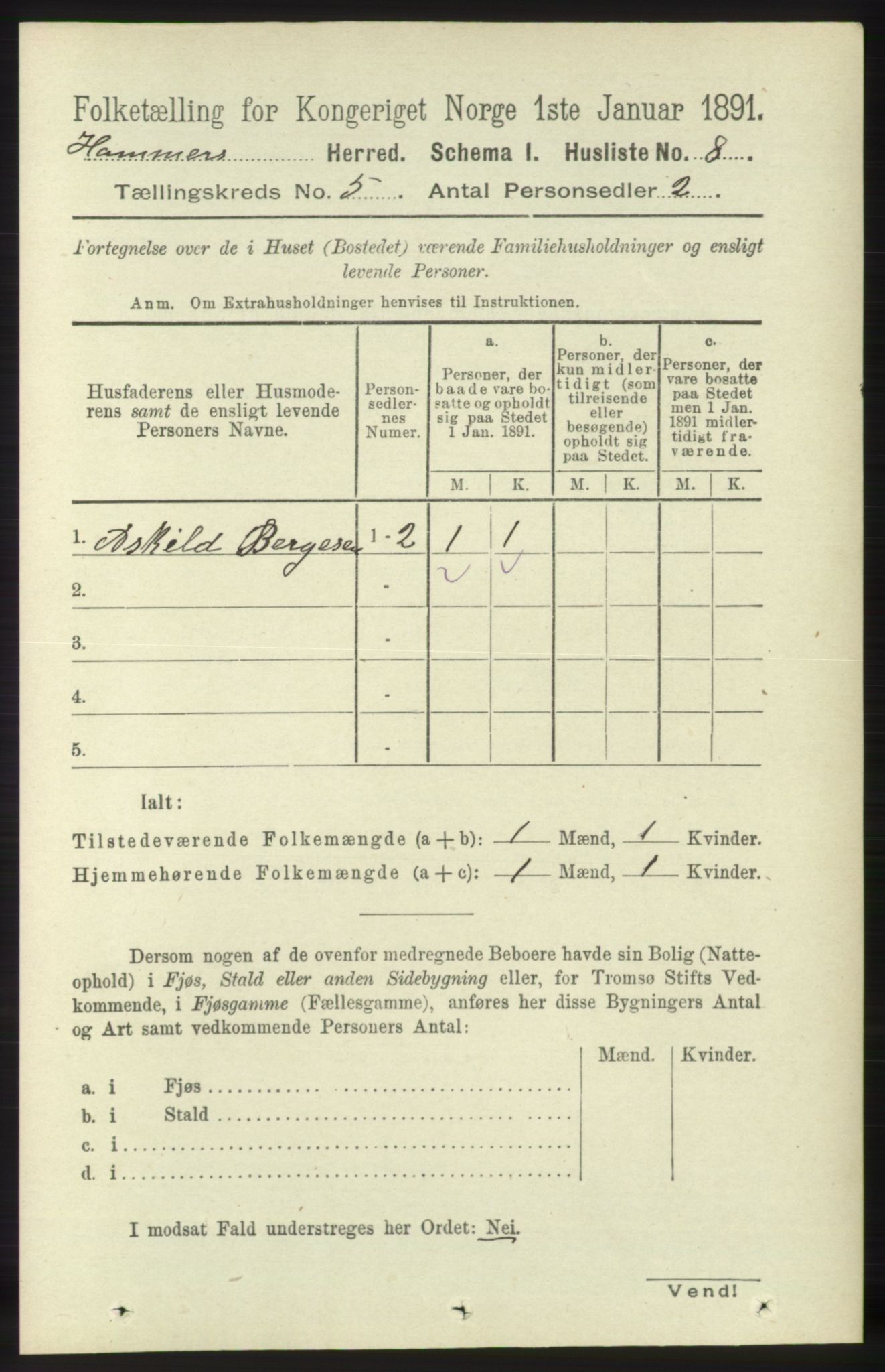 RA, 1891 census for 1254 Hamre, 1891, p. 1180