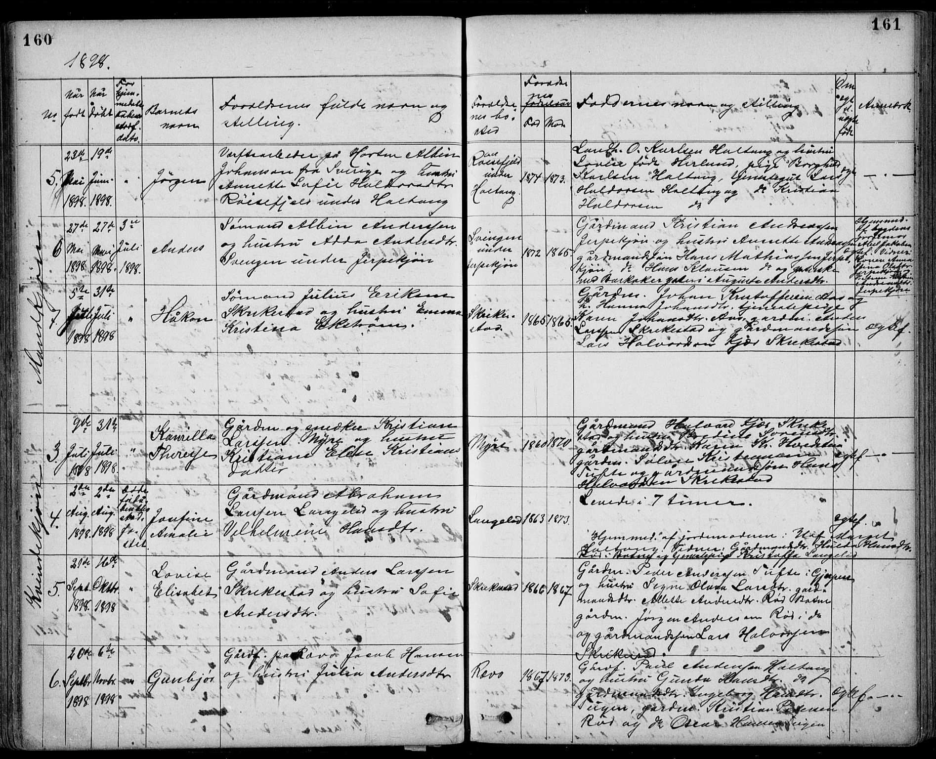 Ramnes kirkebøker, AV/SAKO-A-314/G/Gb/L0001: Parish register (copy) no. II 1, 1869-1904, p. 160-161