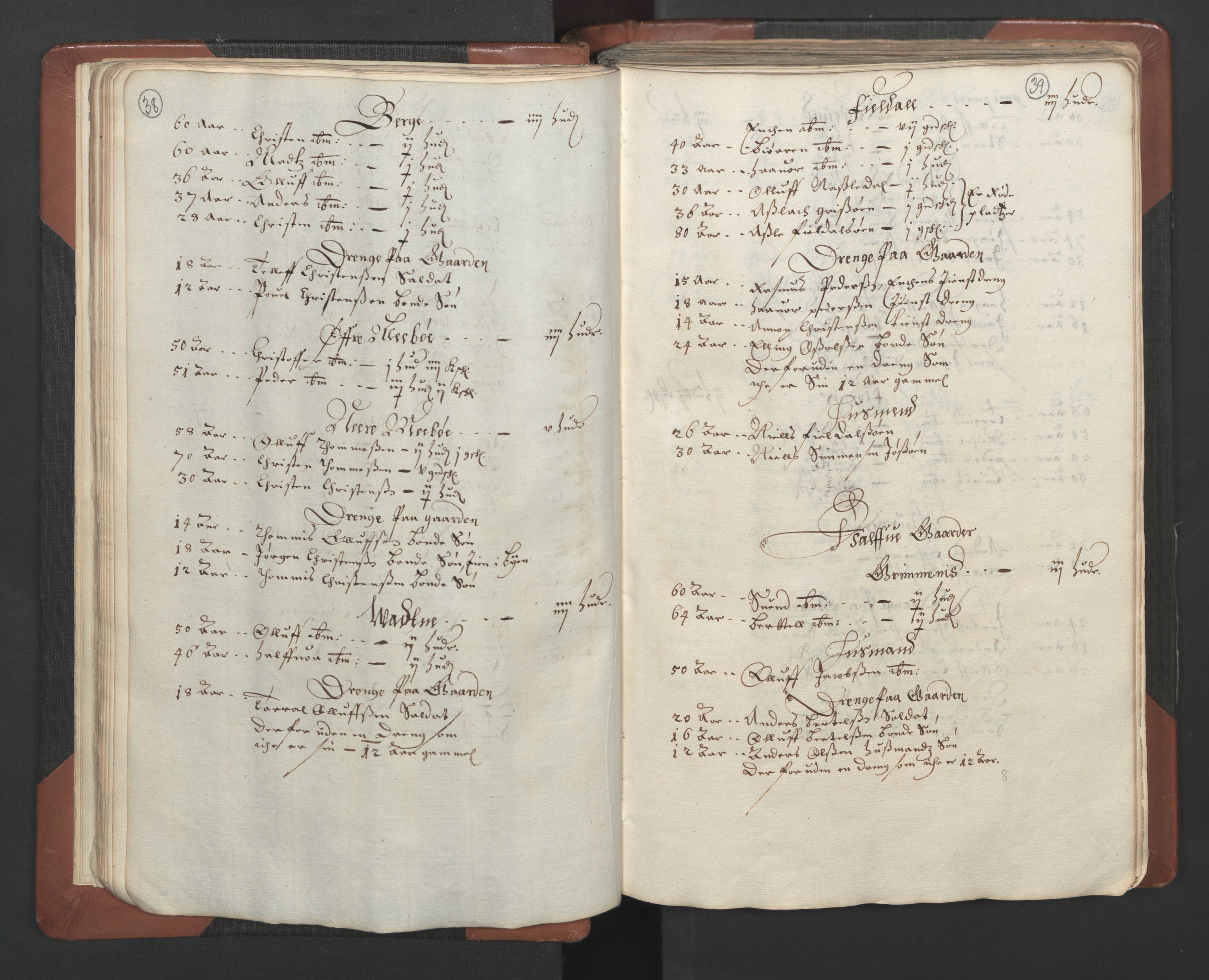 RA, Bailiff's Census 1664-1666, no. 7: Nedenes fogderi, 1664-1666, p. 38-39