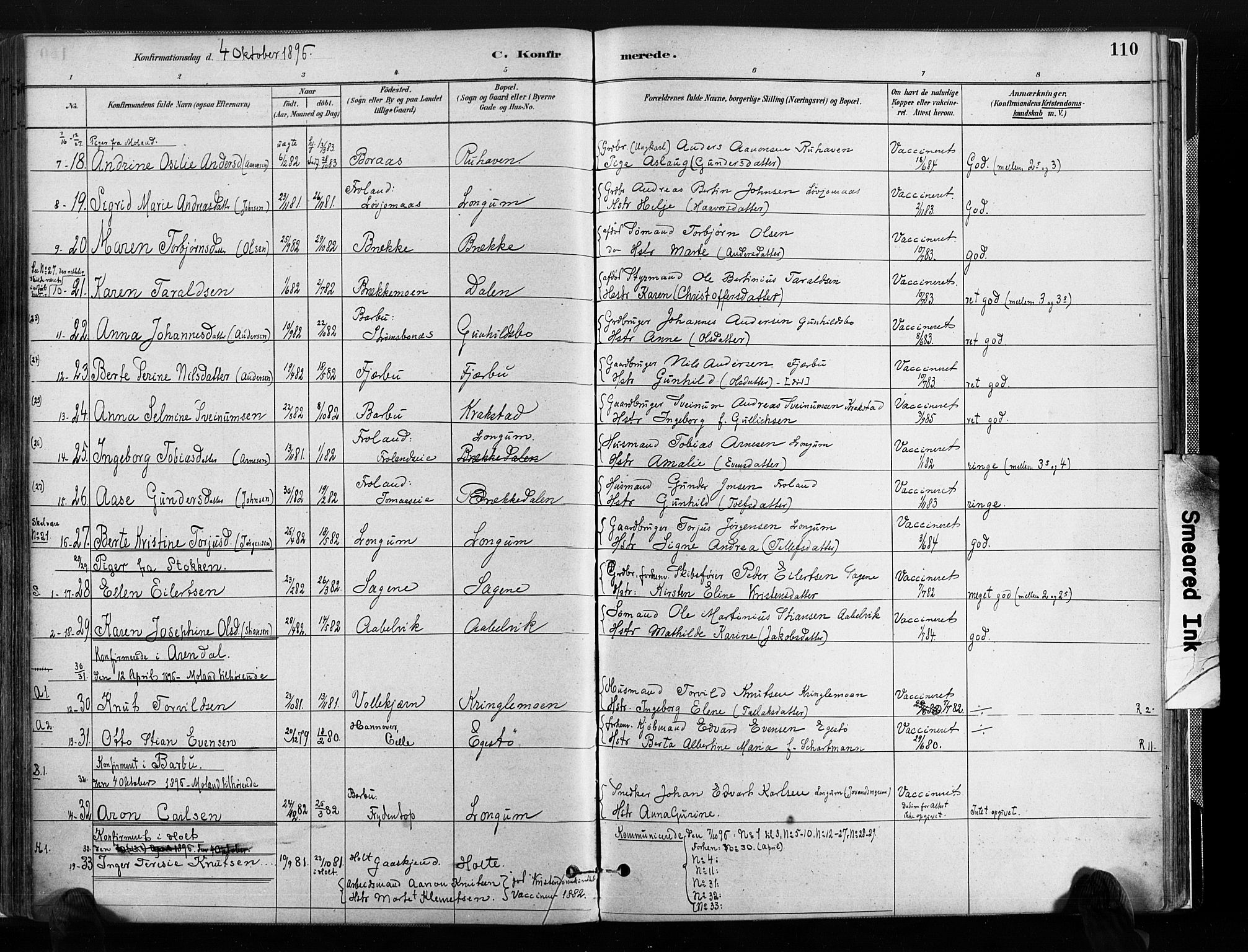 Austre Moland sokneprestkontor, SAK/1111-0001/F/Fa/Faa/L0010: Parish register (official) no. A 10, 1880-1904, p. 110