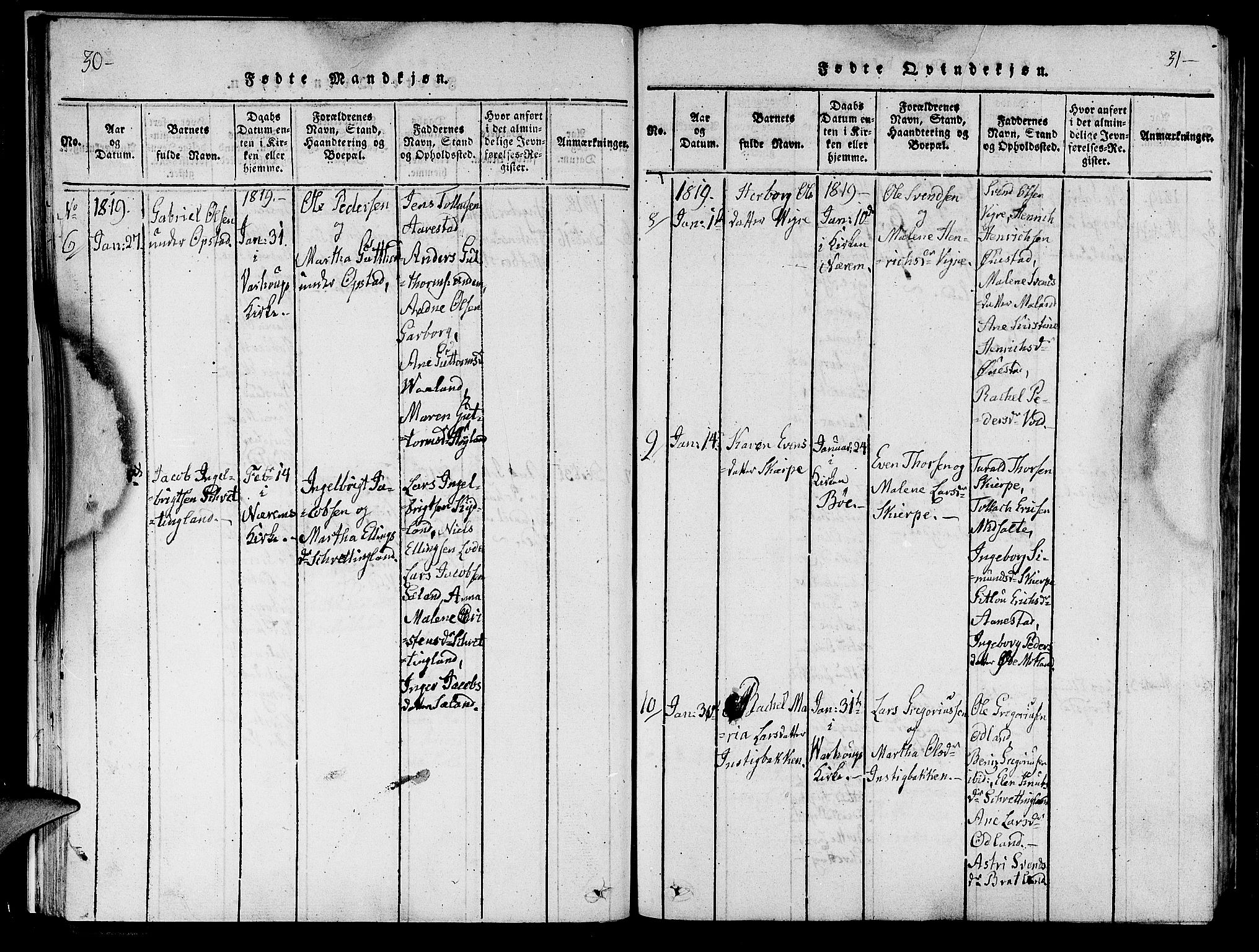 Hå sokneprestkontor, AV/SAST-A-101801/001/30BA/L0003: Parish register (official) no. A 3, 1815-1825, p. 30-31