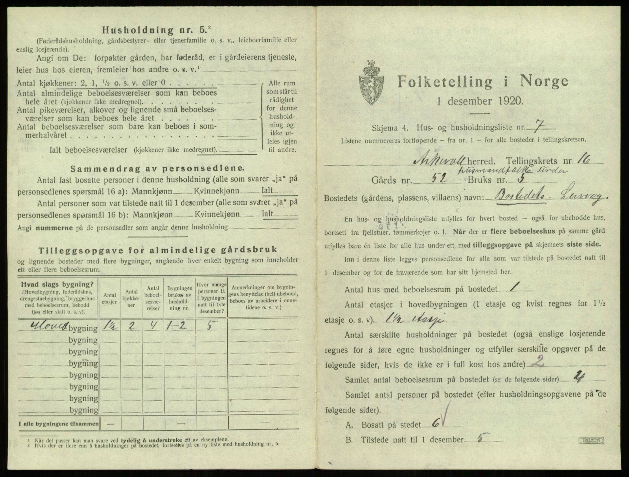 SAB, 1920 census for Askvoll, 1920, p. 847