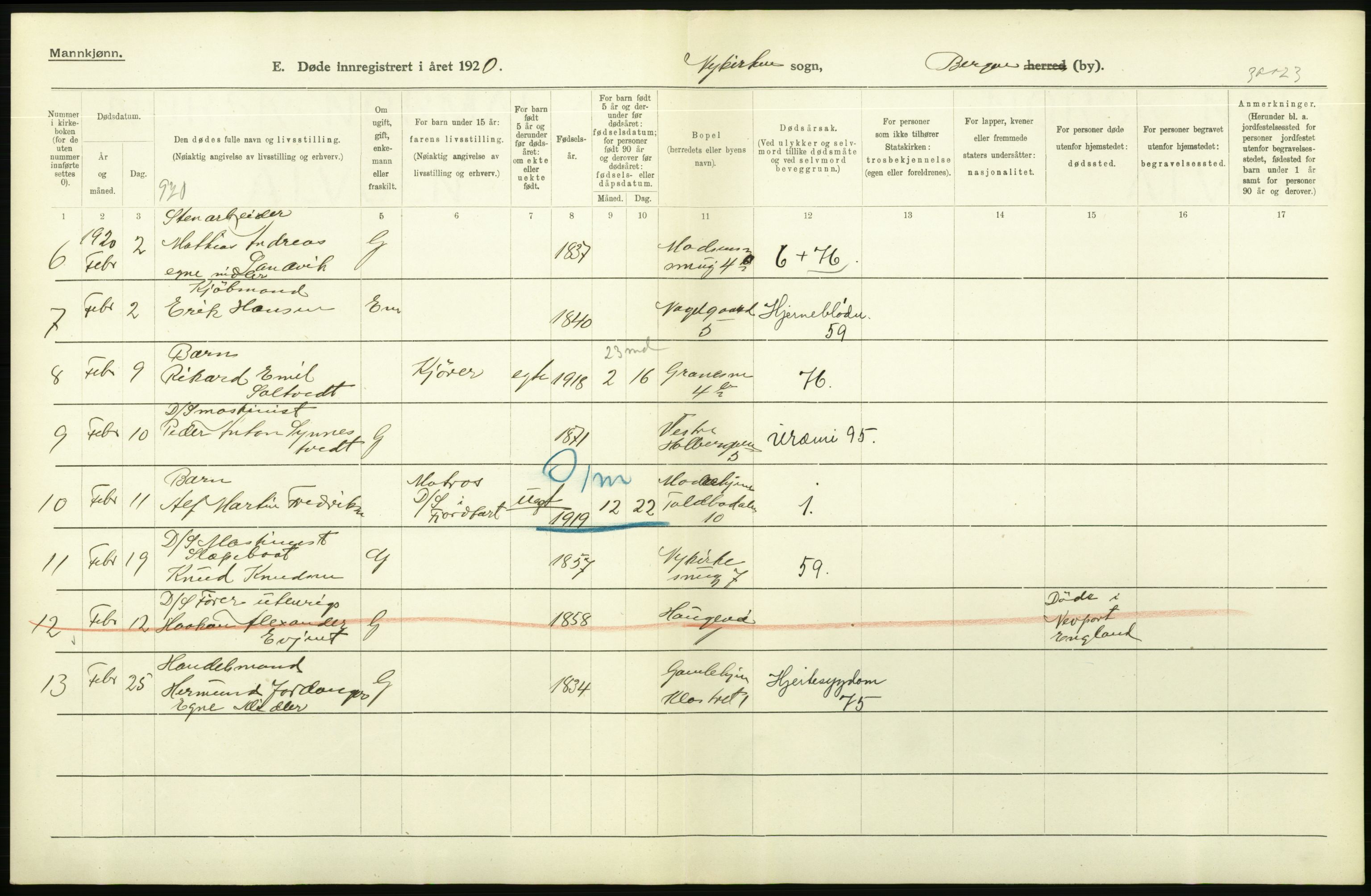 Statistisk sentralbyrå, Sosiodemografiske emner, Befolkning, AV/RA-S-2228/D/Df/Dfb/Dfbj/L0042: Bergen: Gifte, døde, dødfødte., 1920, p. 540